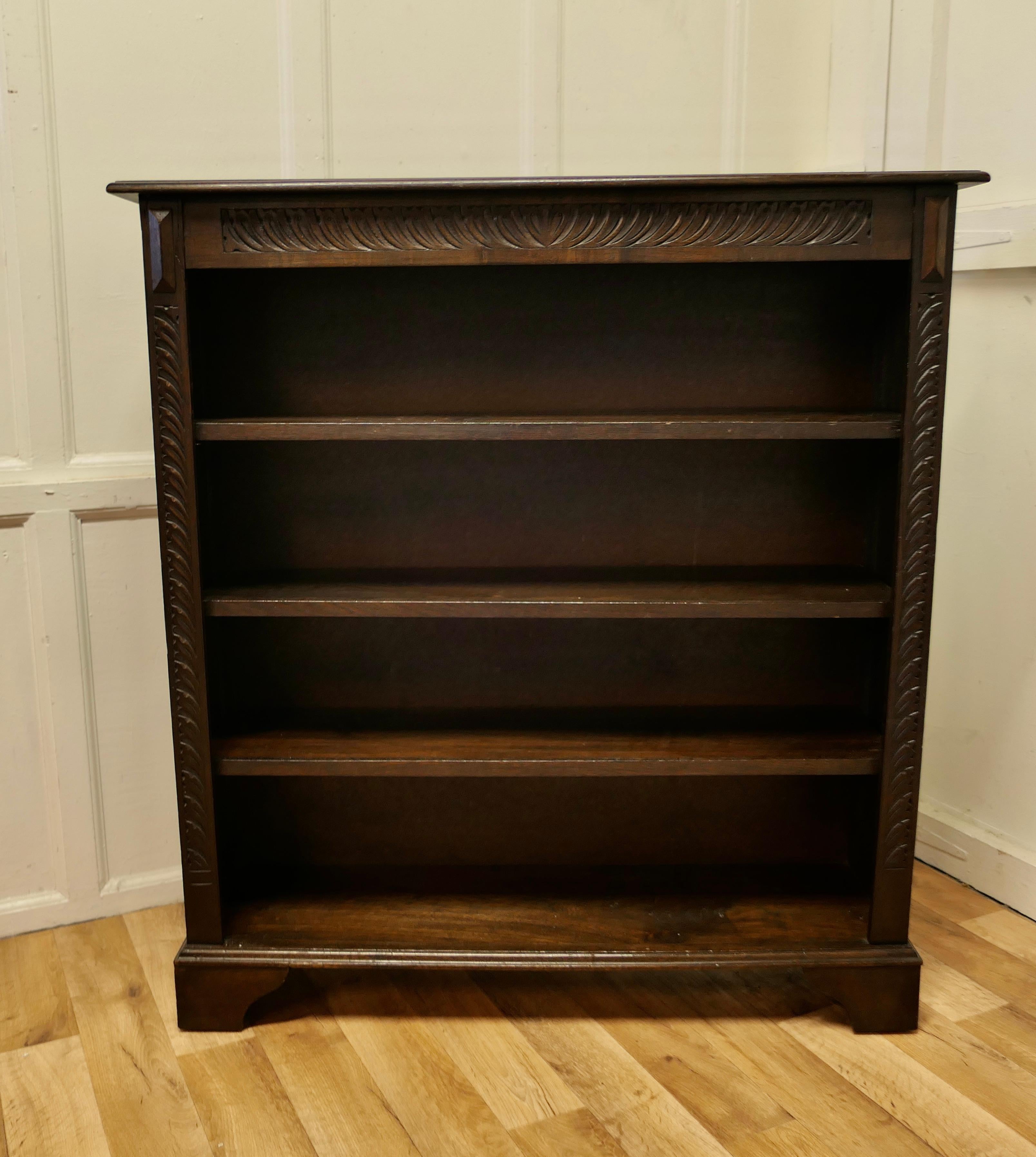 Carved Oak Open Bookcase For Sale 2
