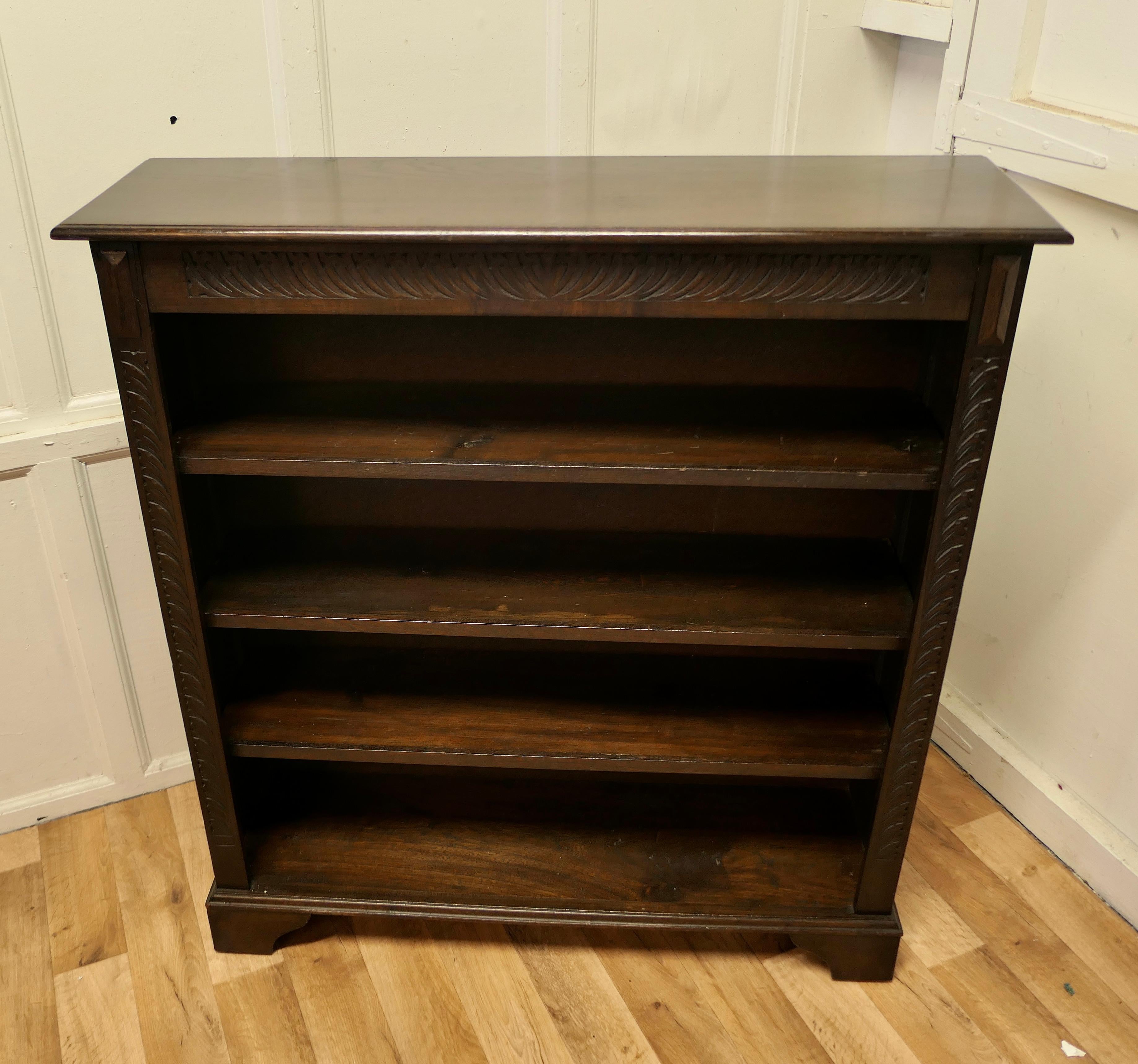 Carved Oak Open Bookcase For Sale 3