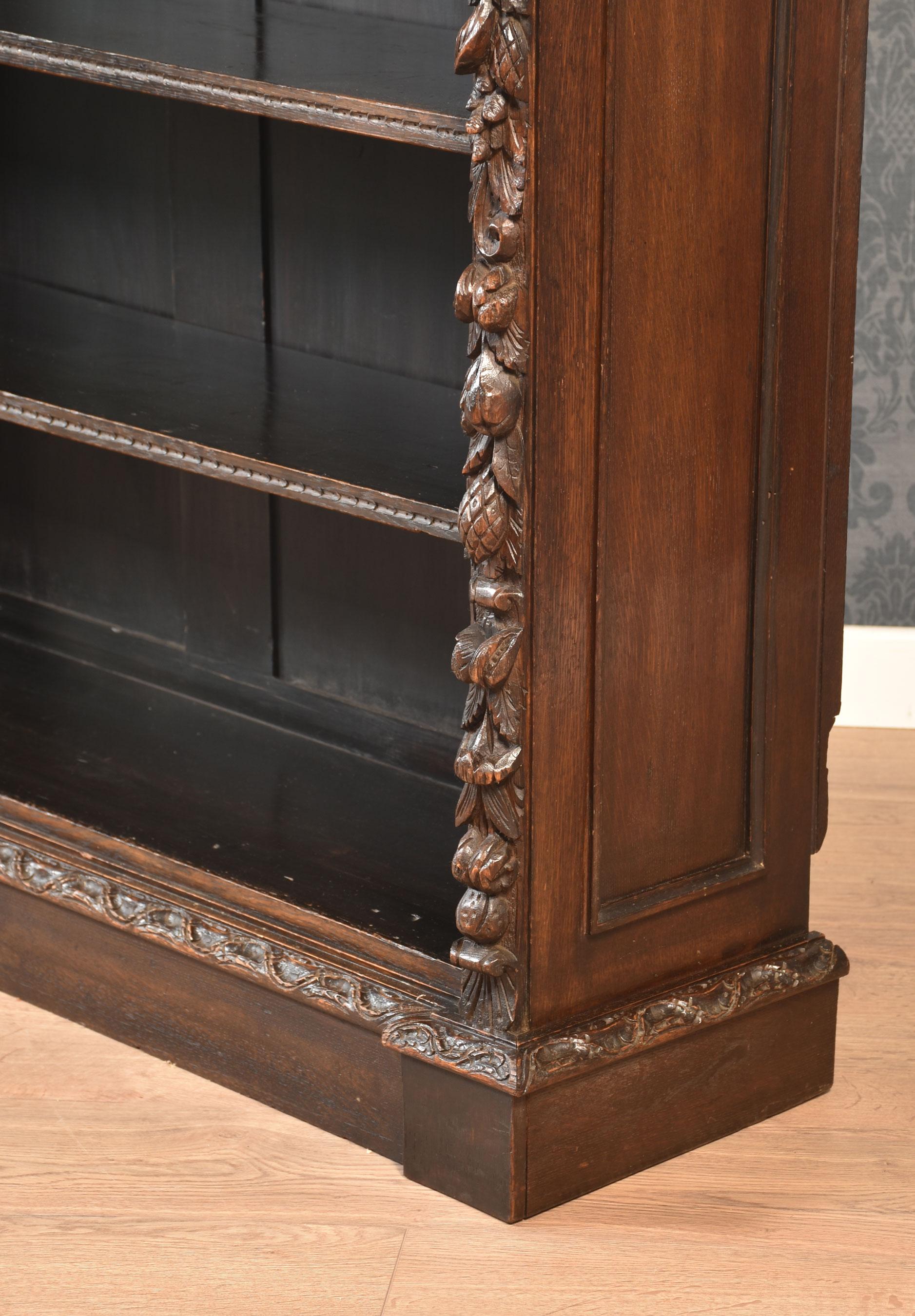 Carved oak open bookcase For Sale 3