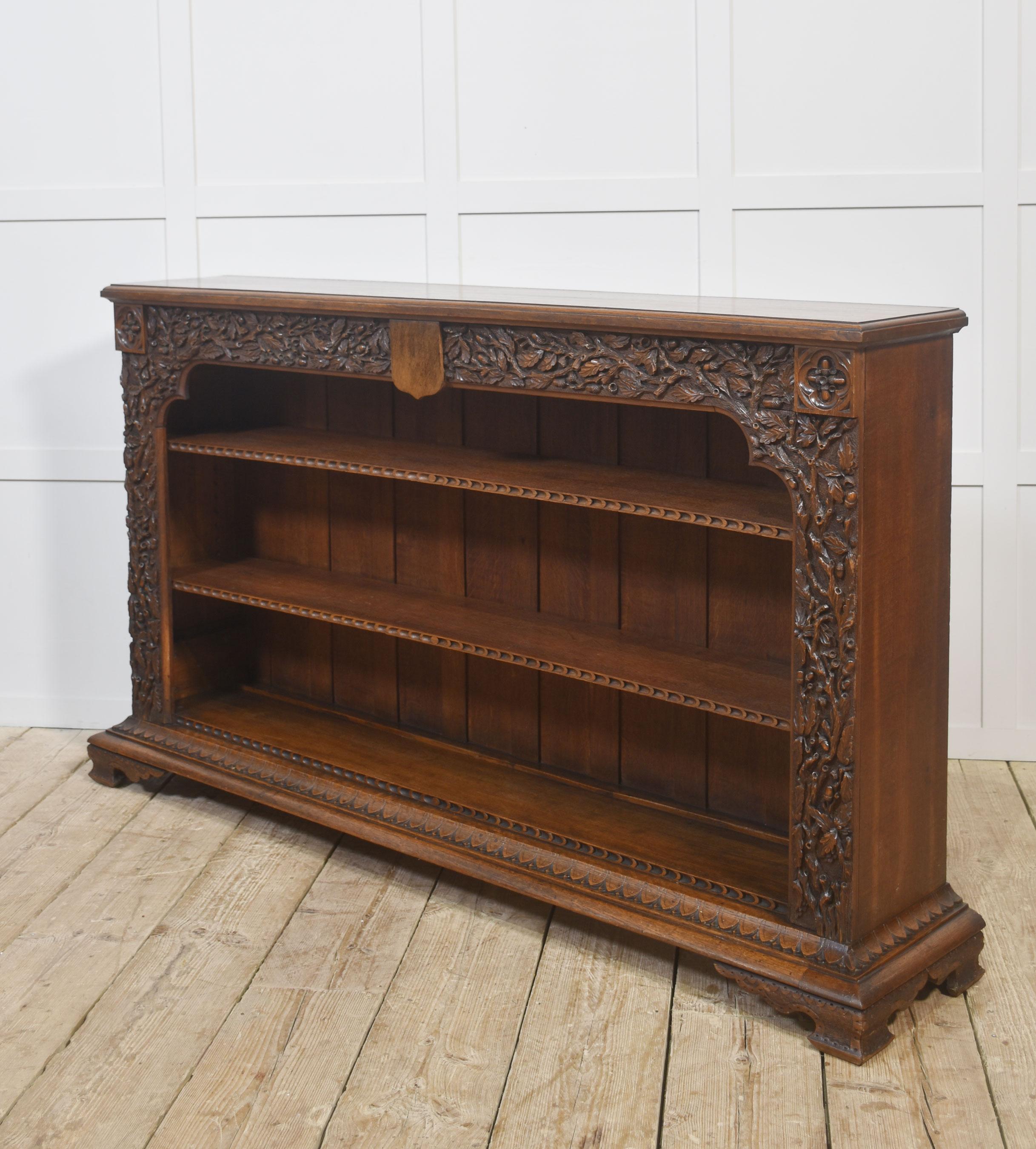 Carved Oak Open Bookcase For Sale 4