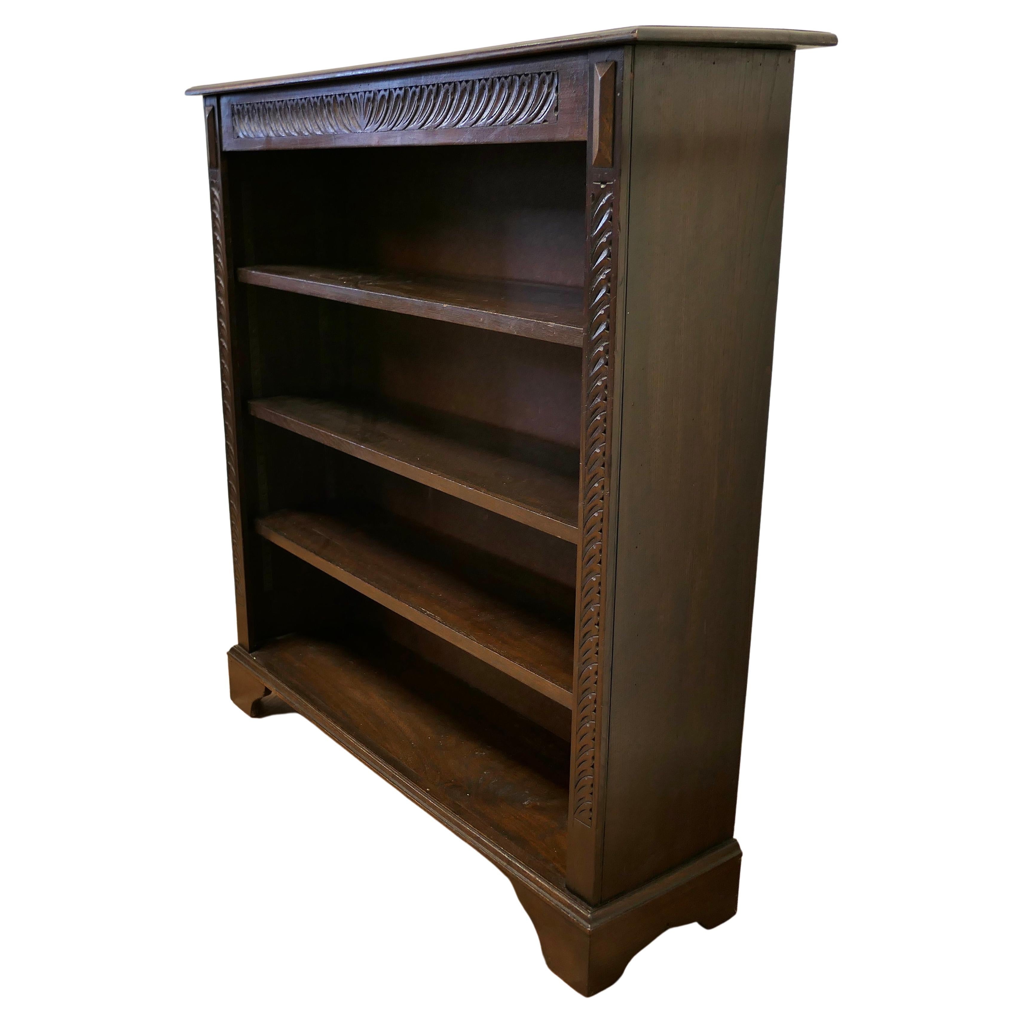 Carved Oak Open Bookcase