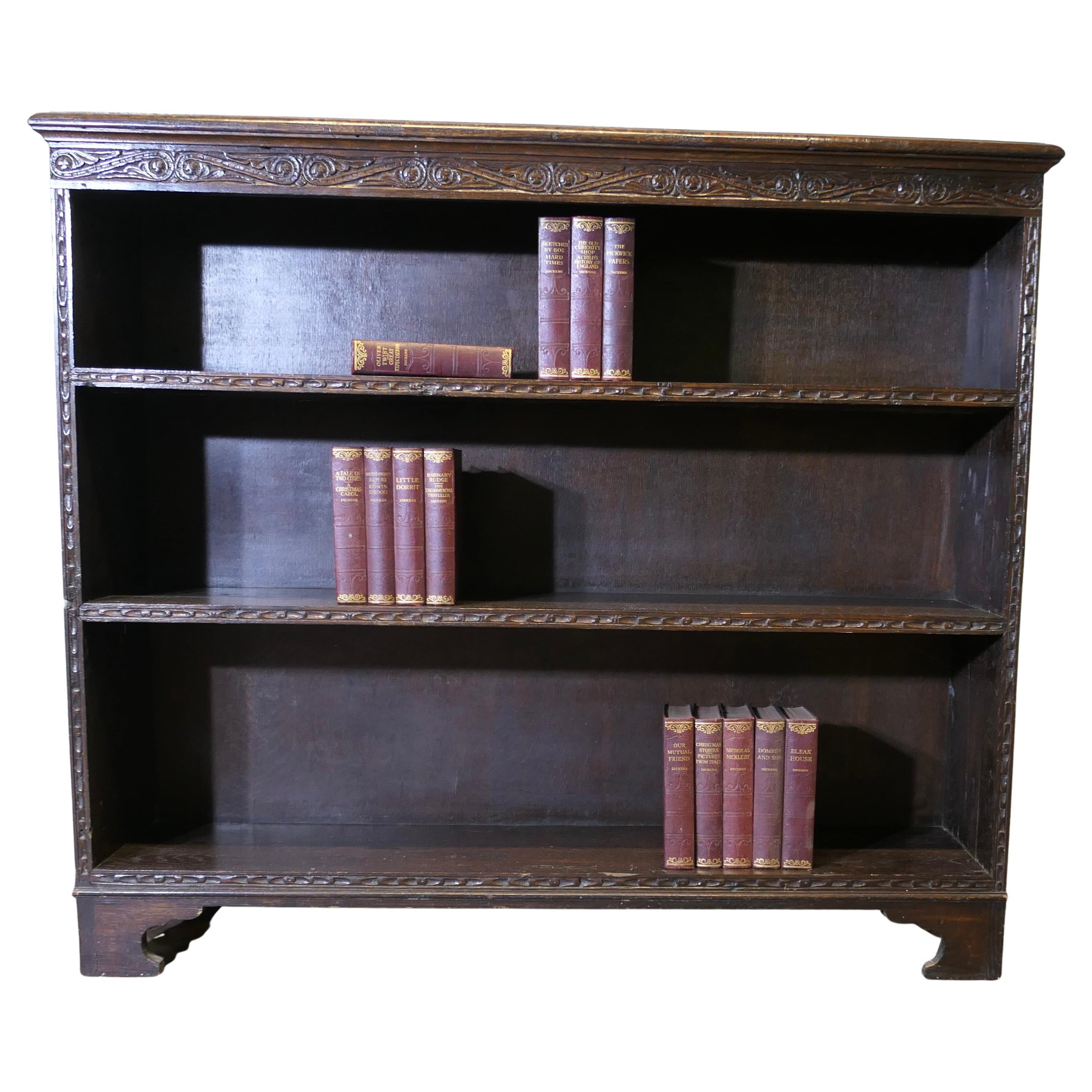 Carved Oak Open Bookcase.