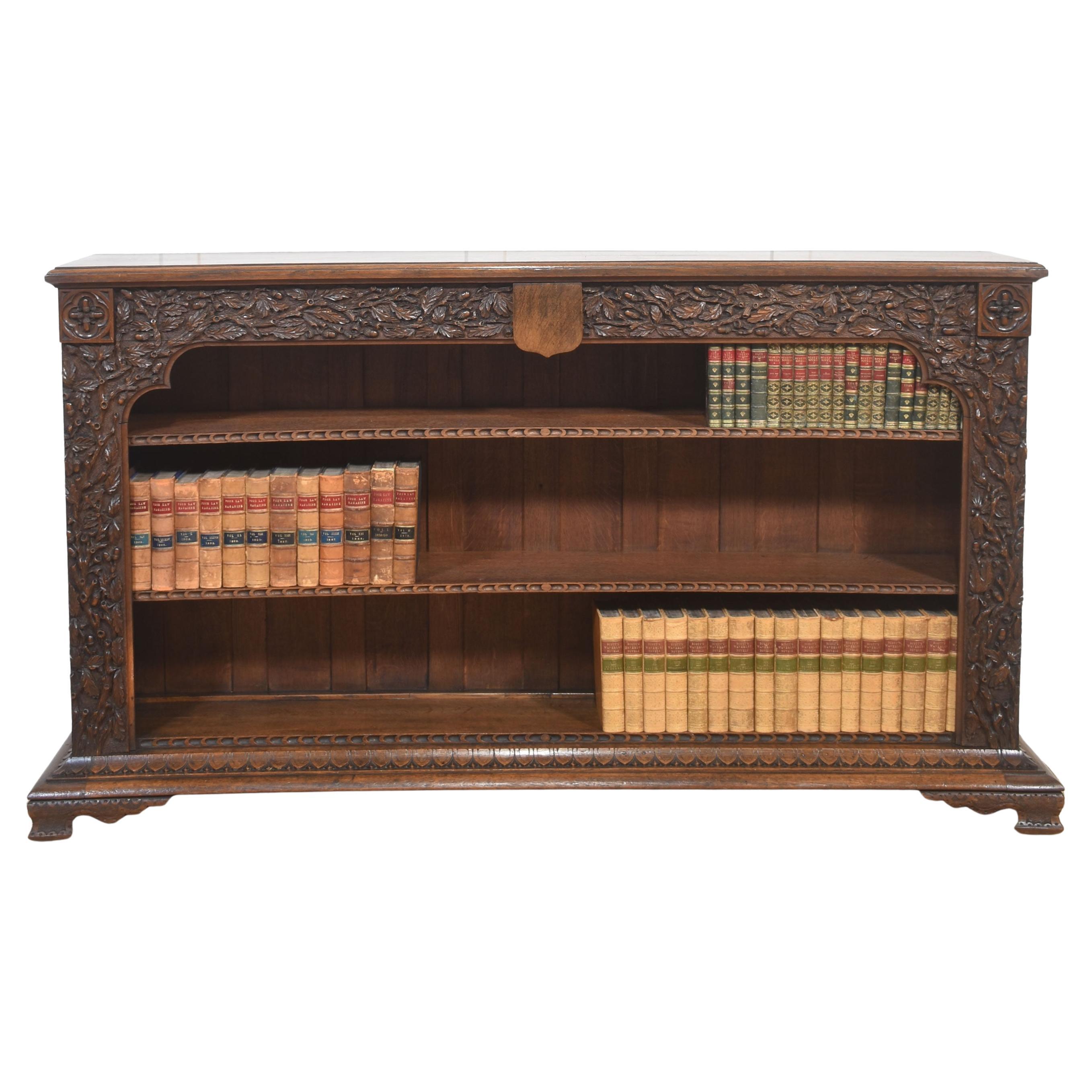 Carved Oak Open Bookcase For Sale