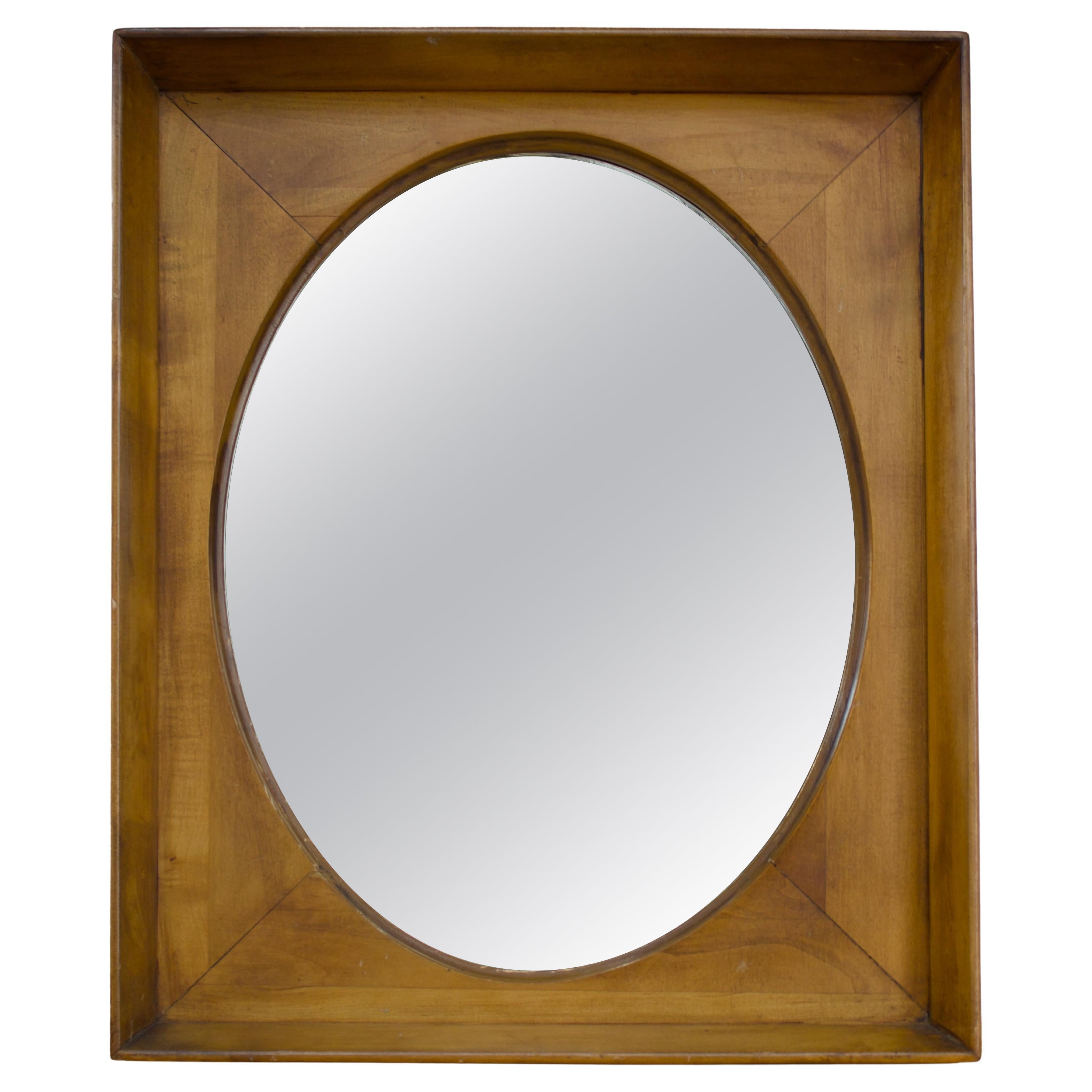 Miroir ovale en chêne sculpté, 1970 mid-century modern.