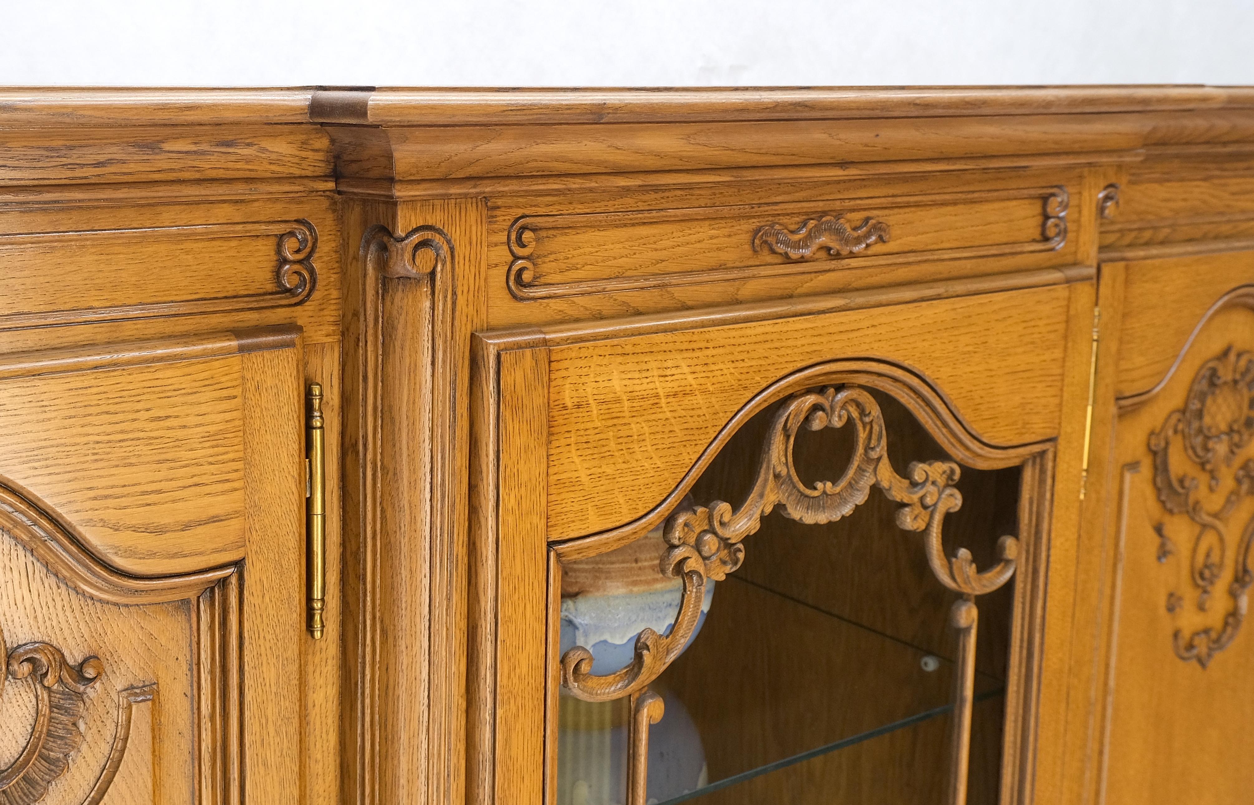 Carved Oak Oversize 5 Doors Long Credenza Cabinet Sideboard w/ Shelves Drawer For Sale 6