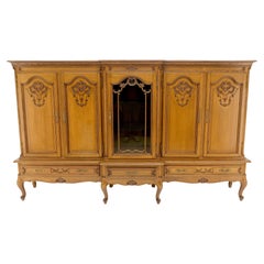 Carved Oak Oversize 5 Doors Long Credenza Cabinet Sideboard w/ Shelves Drawer