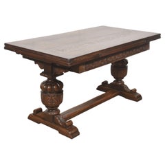 Carved Oak Refectory Dining Table With Pull-Out Extensions