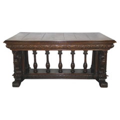 Carved Oak Renaissance Trestle Dining Table