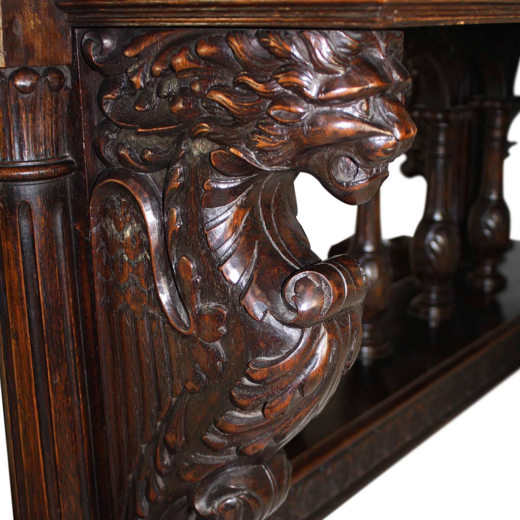 Carved Oak Renaissance Trestle Dining Table For Sale 1
