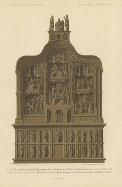 Carved Oak Retable of 1504 from Saint Bavon, Ghent, Antique Print, 1851