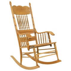 Used Rocking Chair, Spindle Pressed Back, Carved Oak, America, 1910, Bcon2