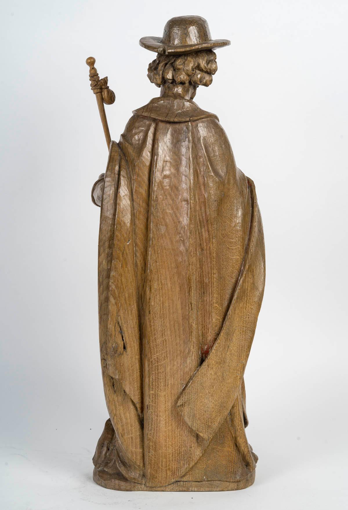 Scultura in Oak intagliata di un santo, XVIII secolo, Saint Louis XV. In condizioni buone in vendita a Saint-Ouen, FR