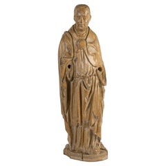 Antique Carved Oak Sculpture Representing Saint Louis de Gonzague, 18th Century.