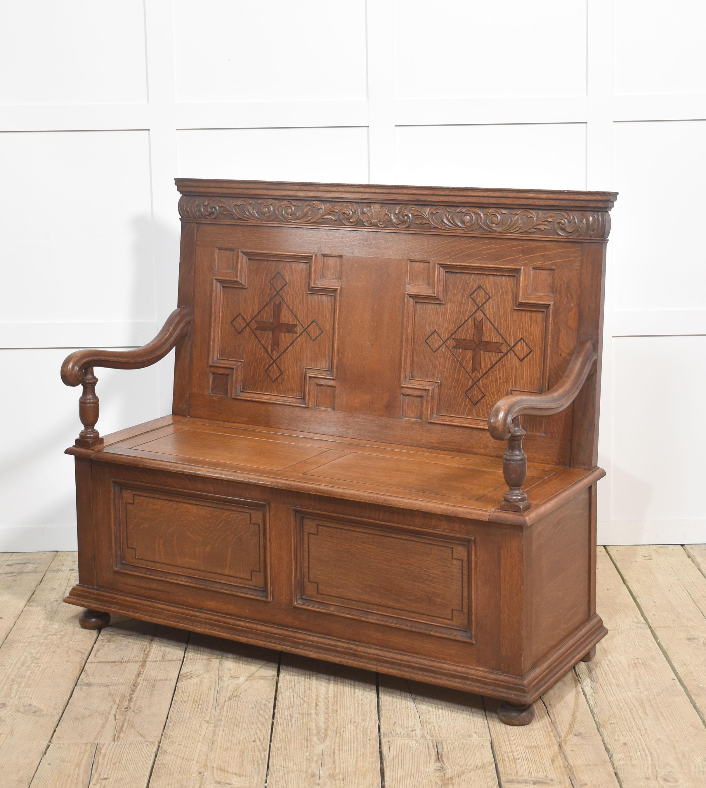 Carved Oak Settle For Sale 5