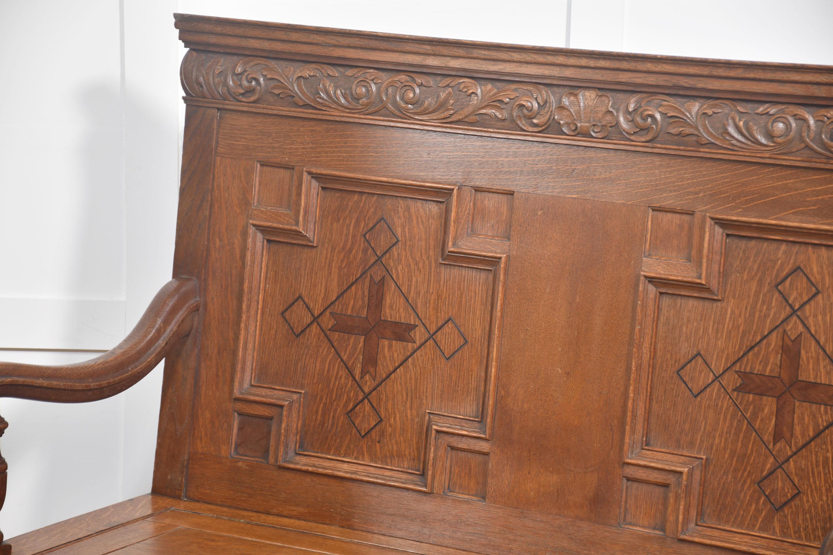 Carved Oak Settle For Sale 6