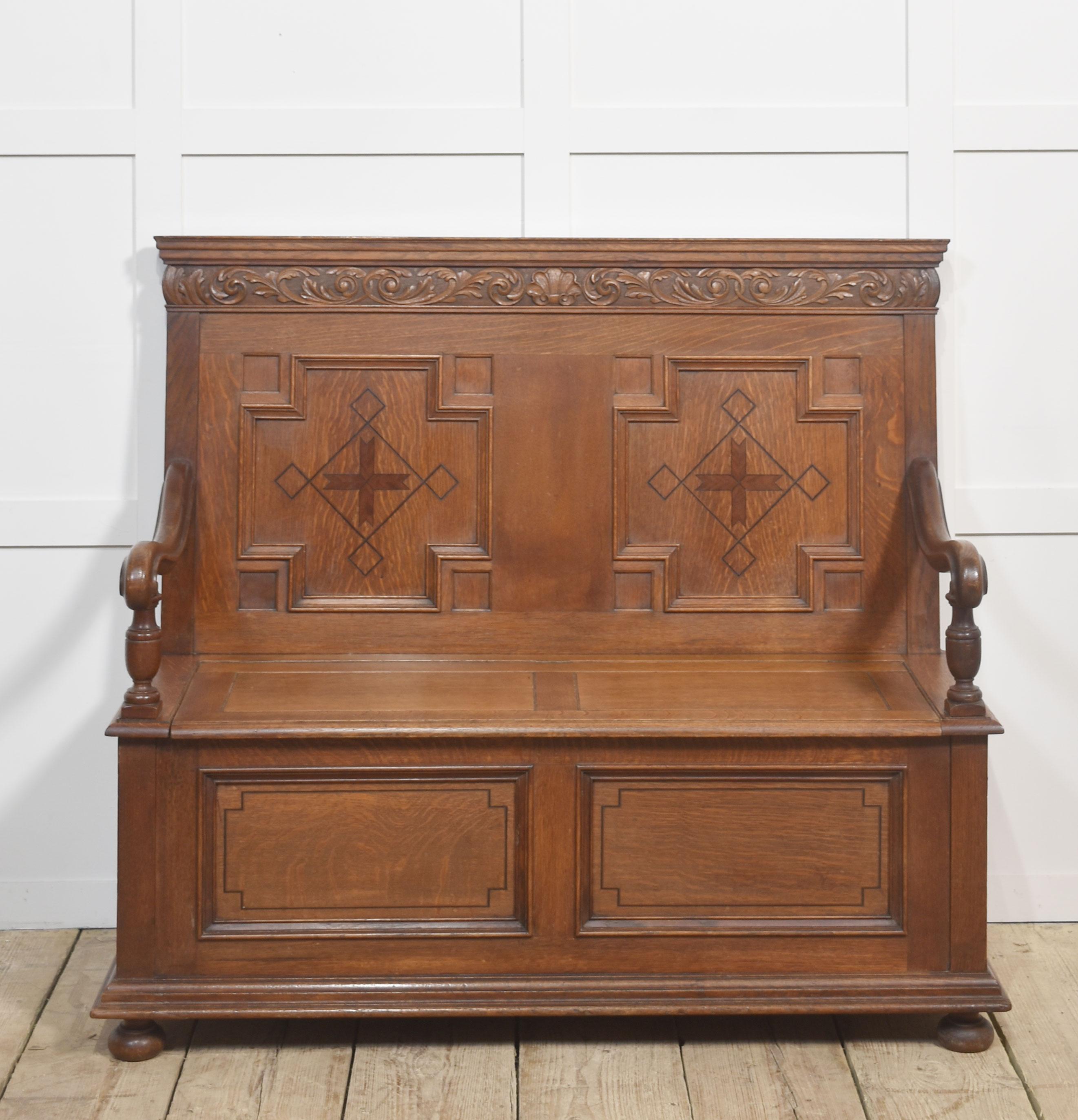 Carved Oak Settle For Sale 7