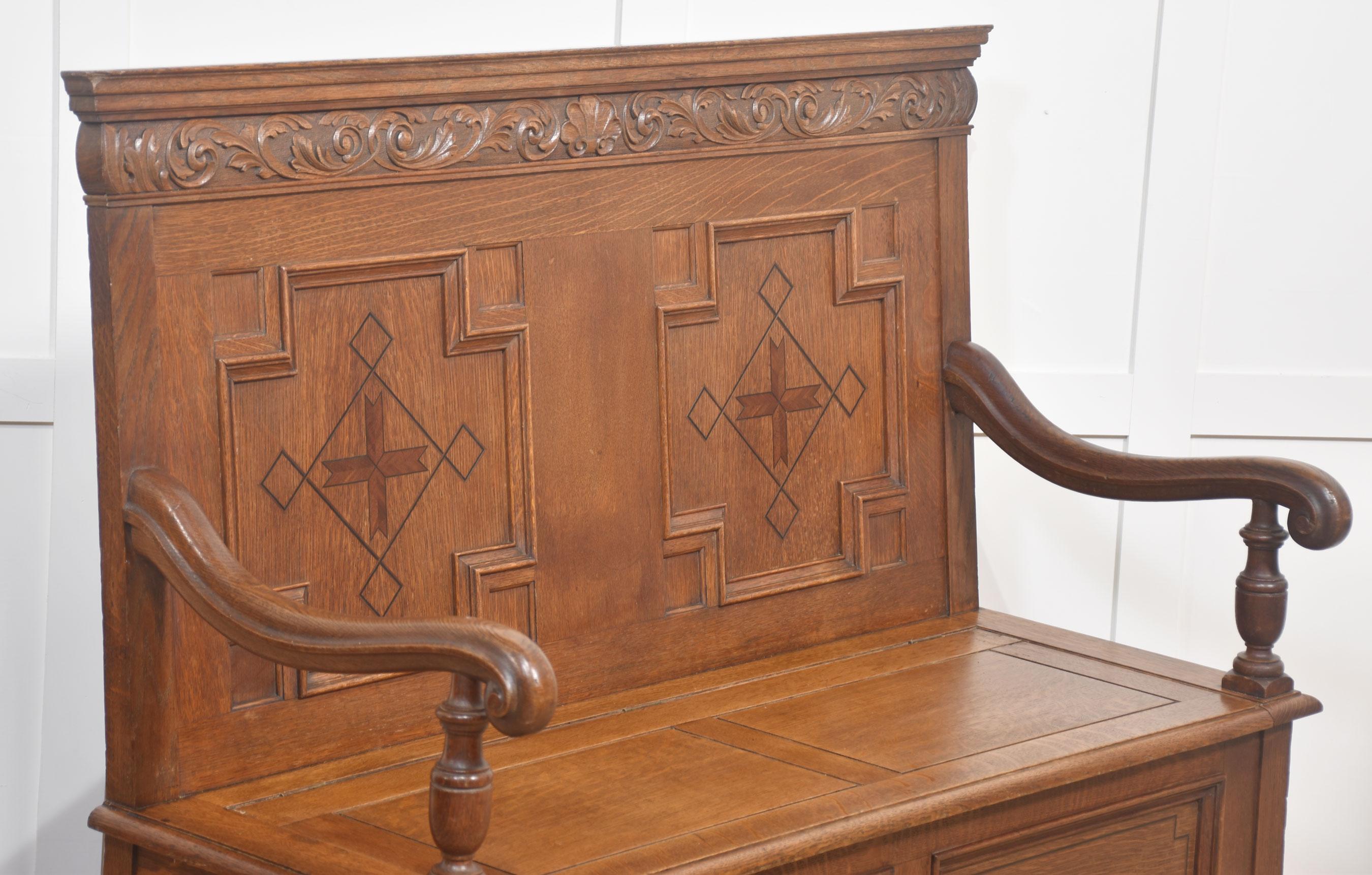 Carved Oak Settle For Sale 2