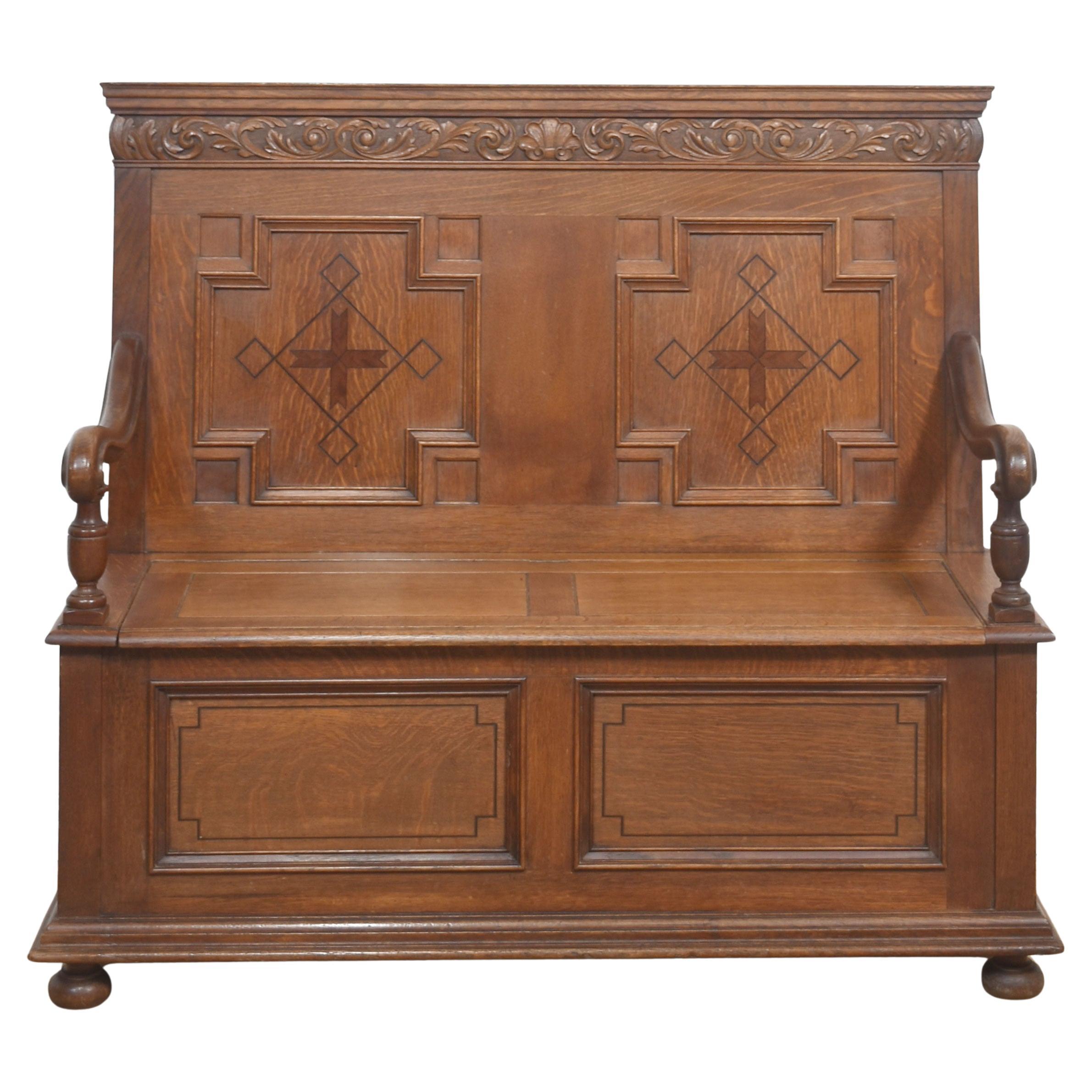 Carved Oak Settle For Sale