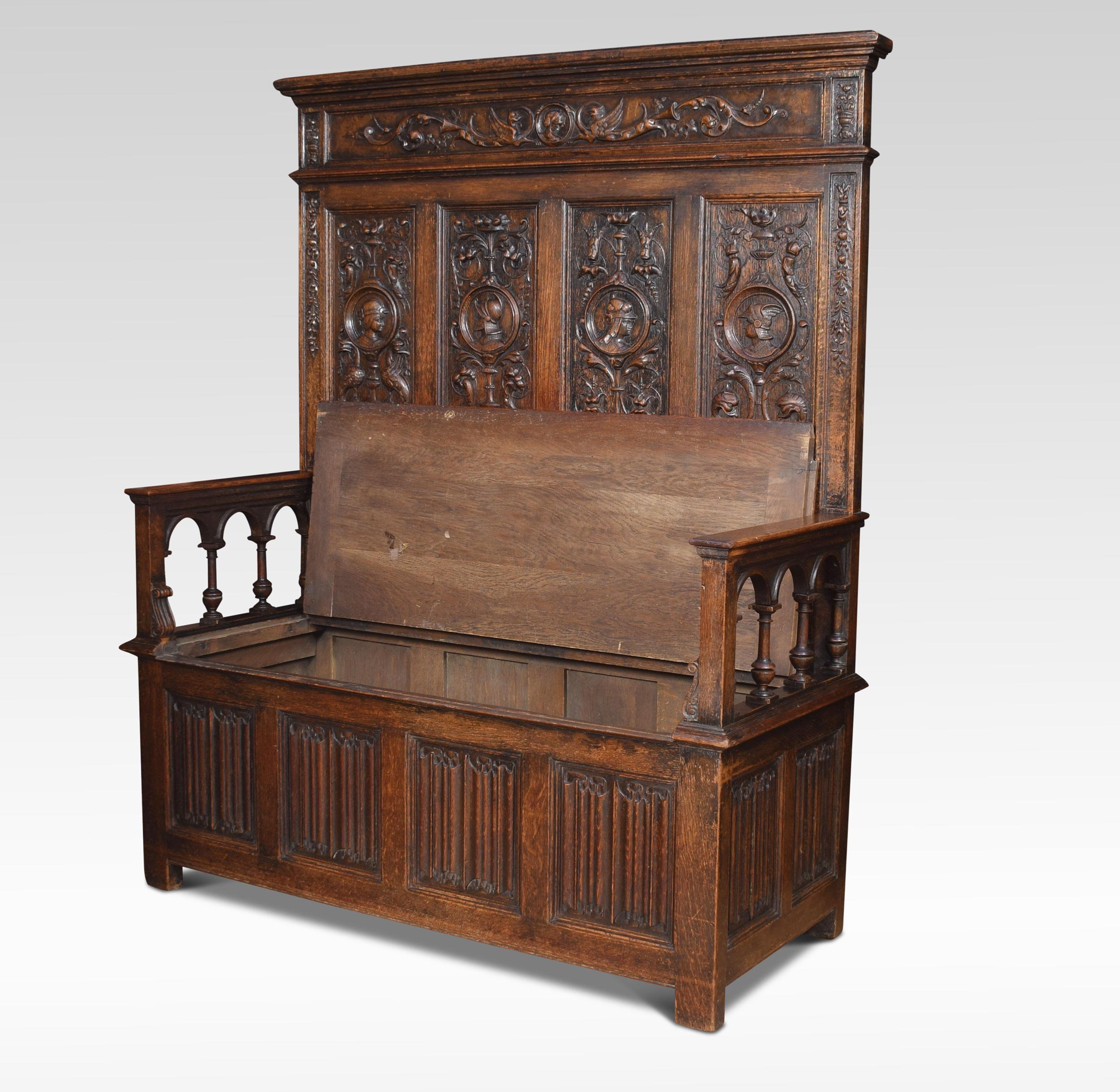 Carved Oak Settle in the 17th Century Style 1