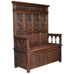 Antique Carved Oak Settle in the 17th Century Style