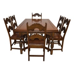 Carved Oak Seven Piece Dining Set, by Rockford Chair & Funiture Company