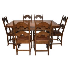 Antique Carved Oak Seven Piece Dining Set, by Rockford Chair & Funiture Company