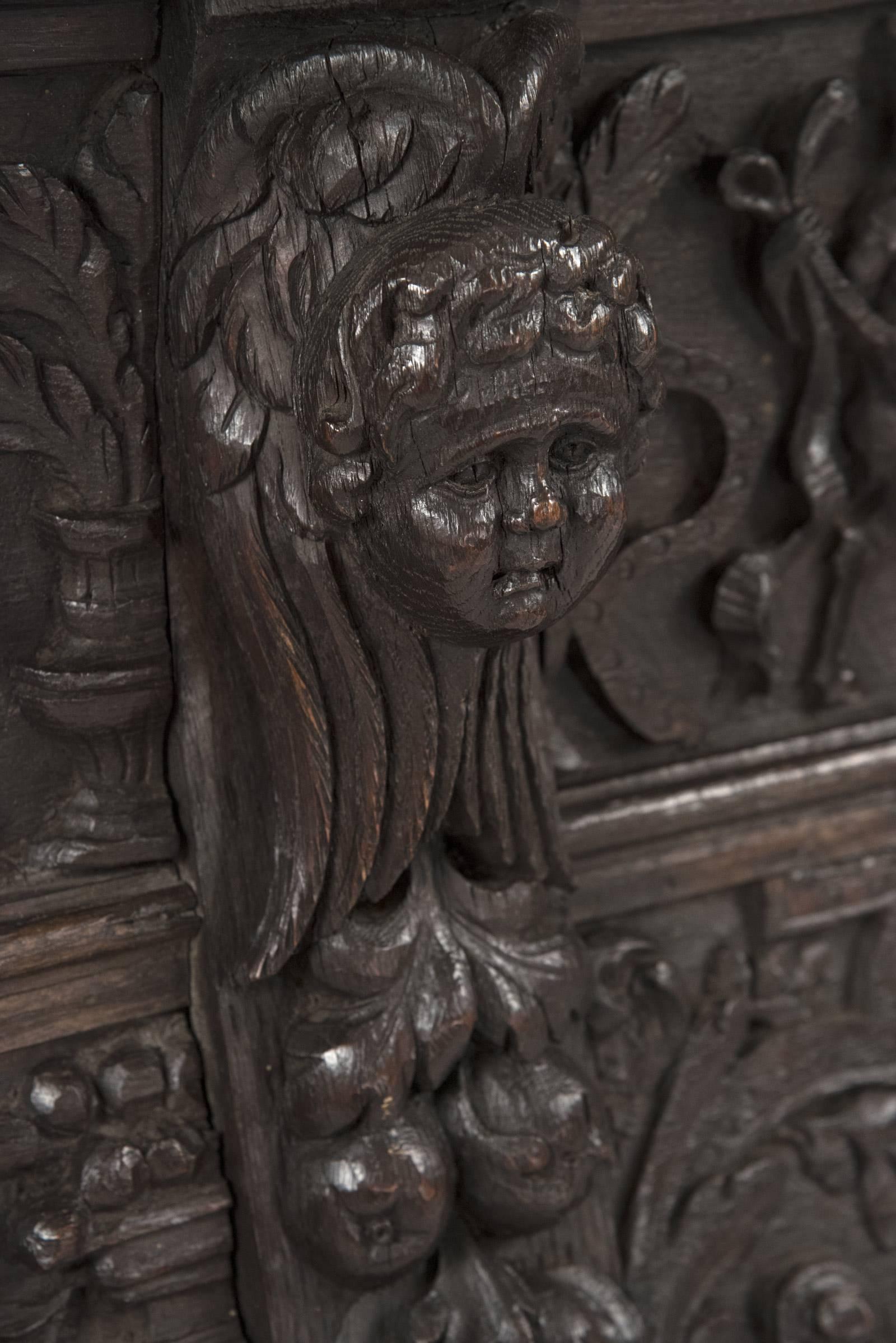 19th Century Carved Oak Shelf with Harvest Imagery