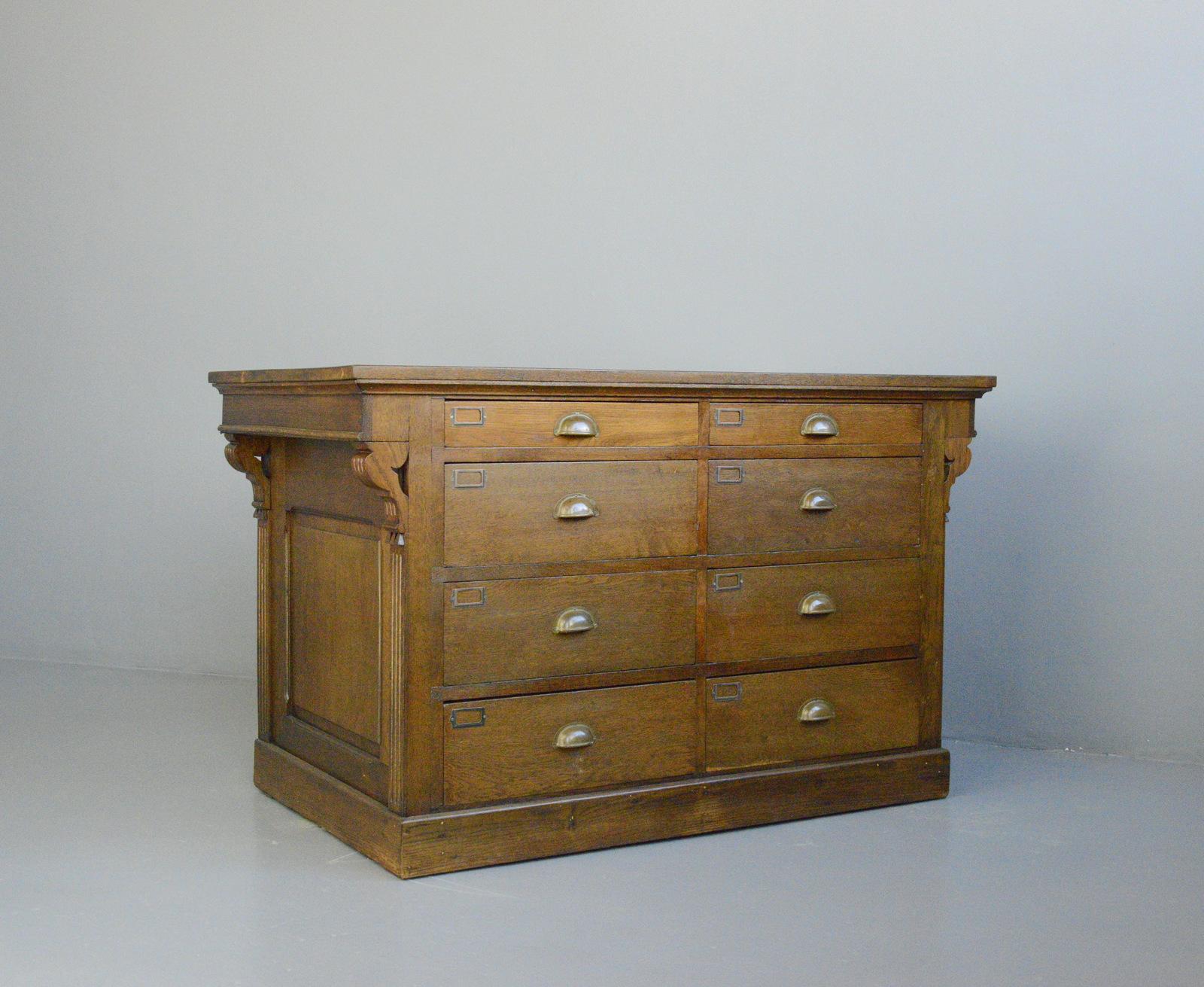 Carved Oak Shop Counter Drawers Circa 1910 4