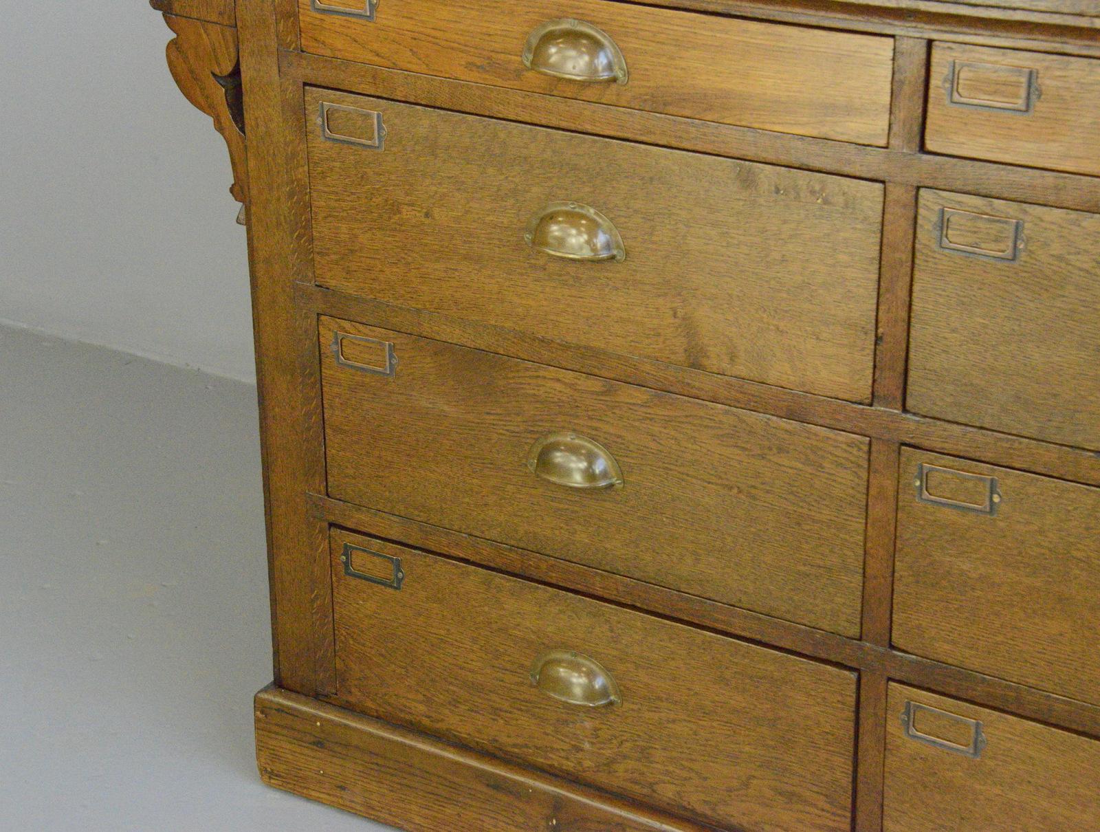 French Carved Oak Shop Counter Drawers Circa 1910