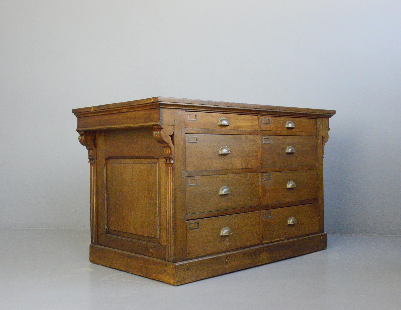 Carved Oak Shop Counter Drawers Circa 1910 In Good Condition In Gloucester, GB