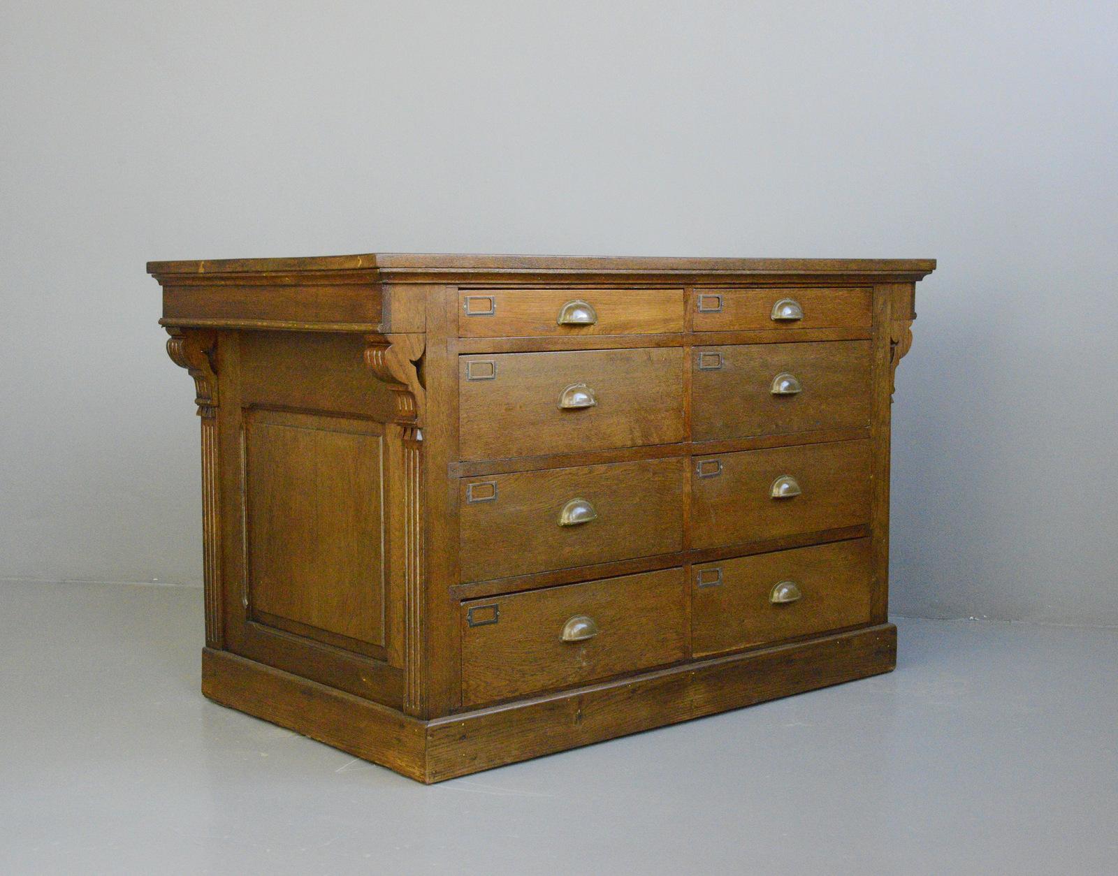 Early 20th Century Carved Oak Shop Counter Drawers Circa 1910