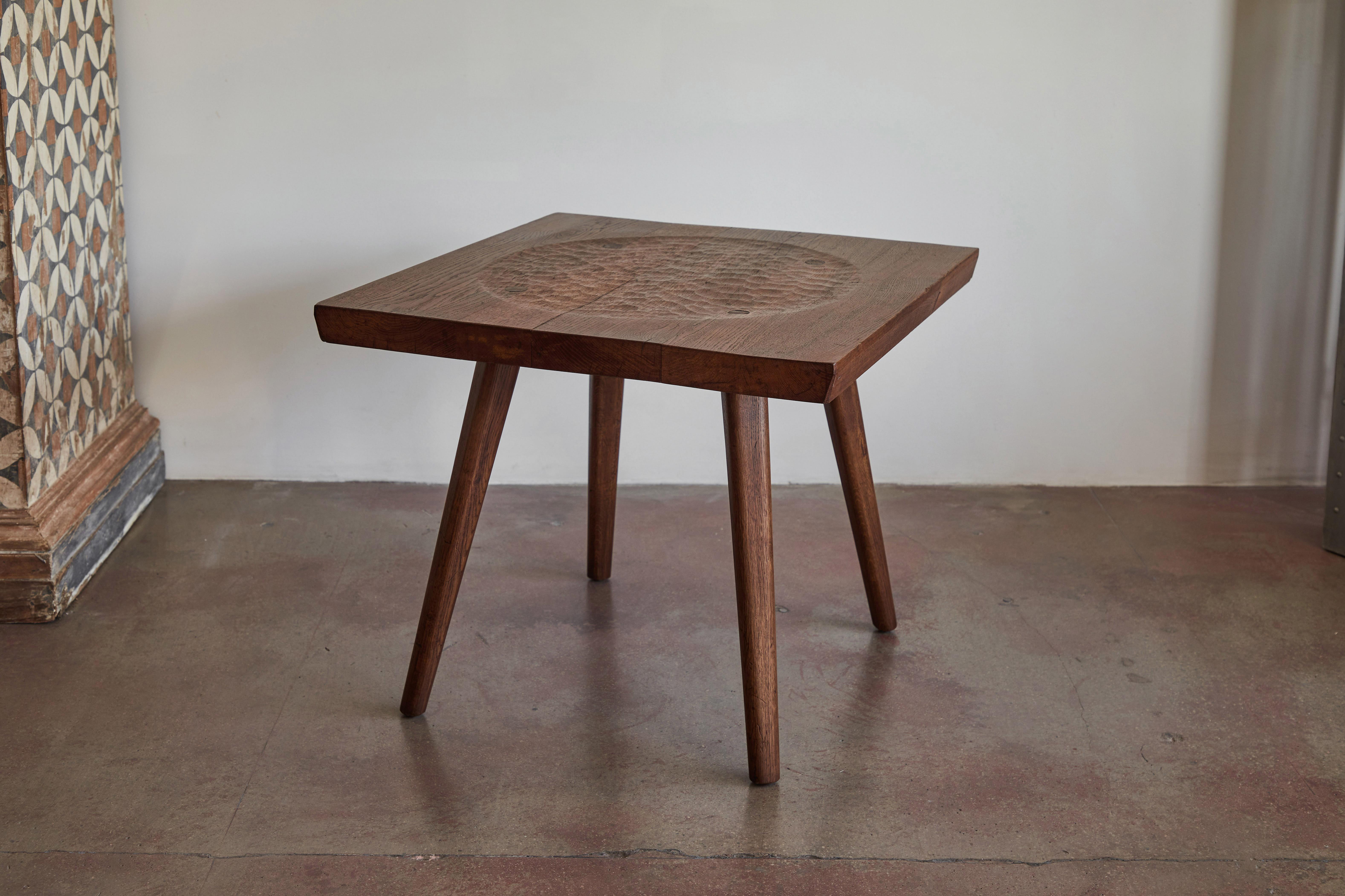 Hand-Carved Carved Oak Side Table by Jean Touret and the Artisans of Marolles
