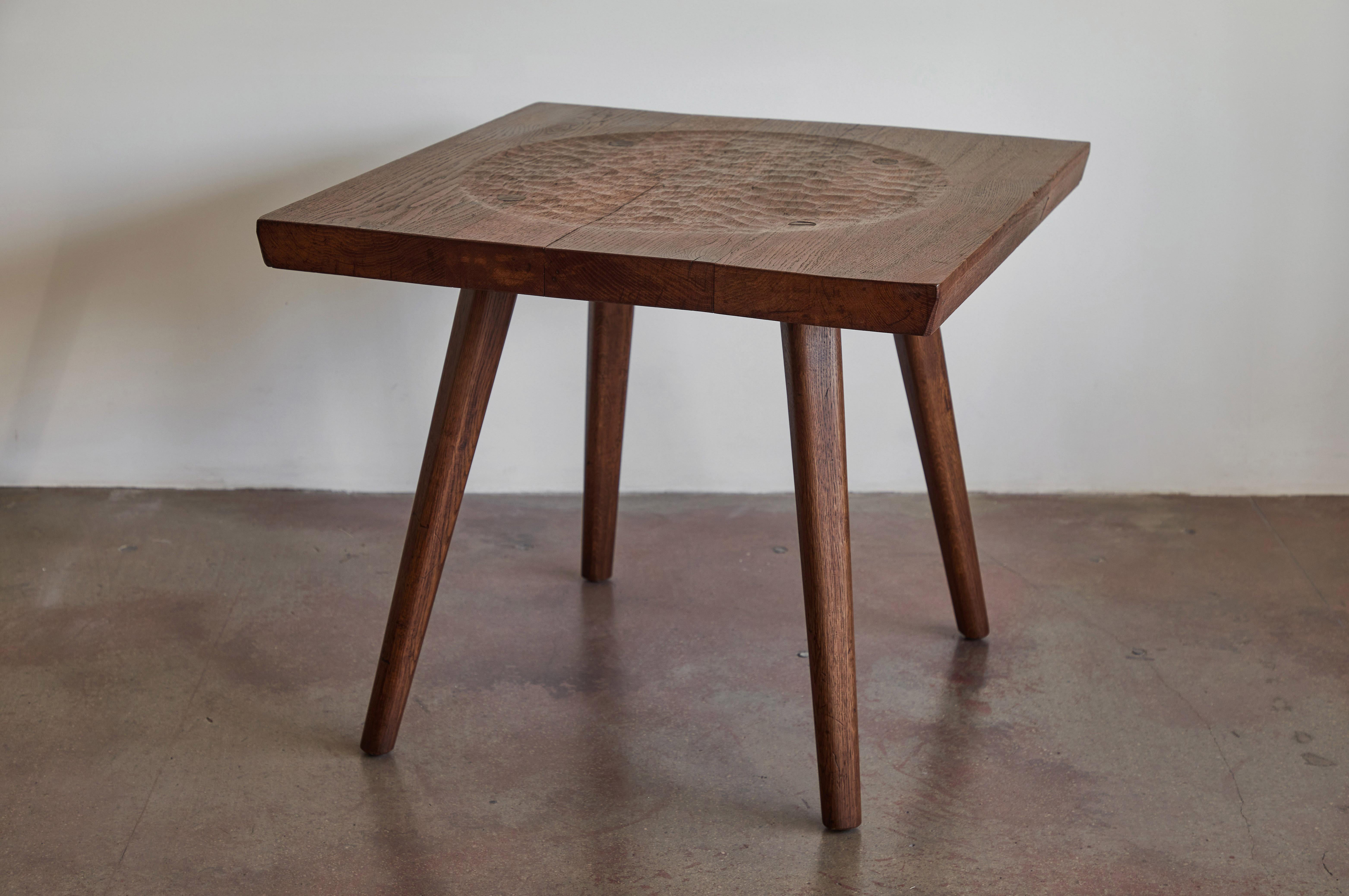 Mid-20th Century Carved Oak Side Table by Jean Touret and the Artisans of Marolles