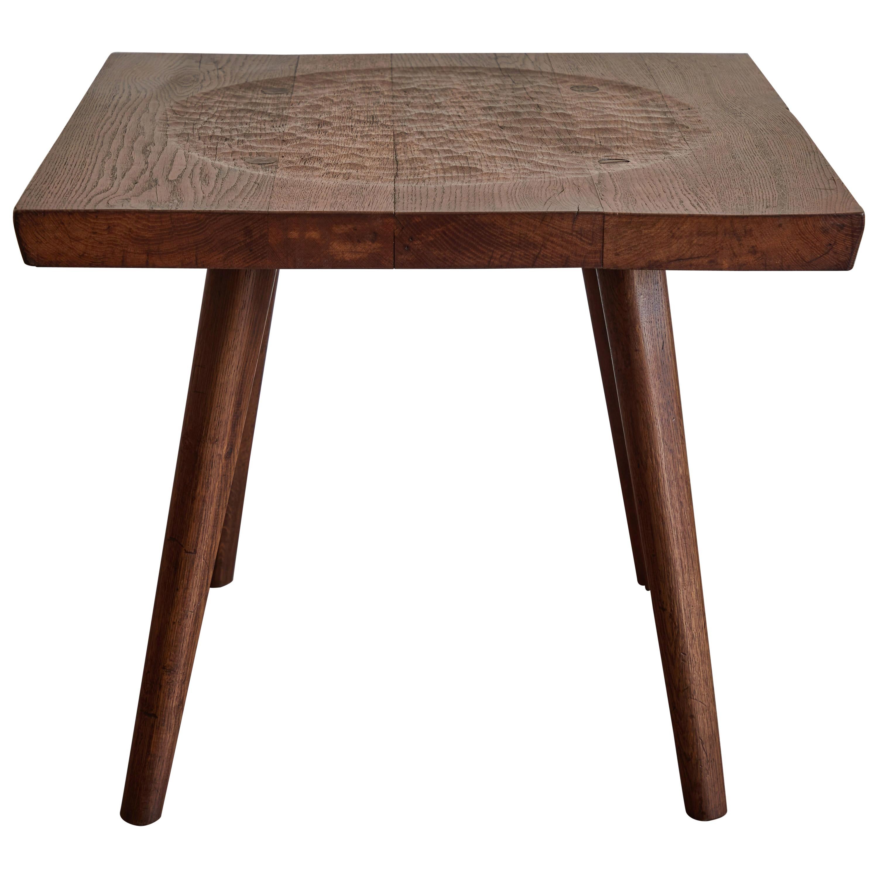 Carved Oak Side Table by Jean Touret and the Artisans of Marolles