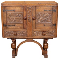 Antique Carved Oak Sideboard Cupboard Credenza Cabinet