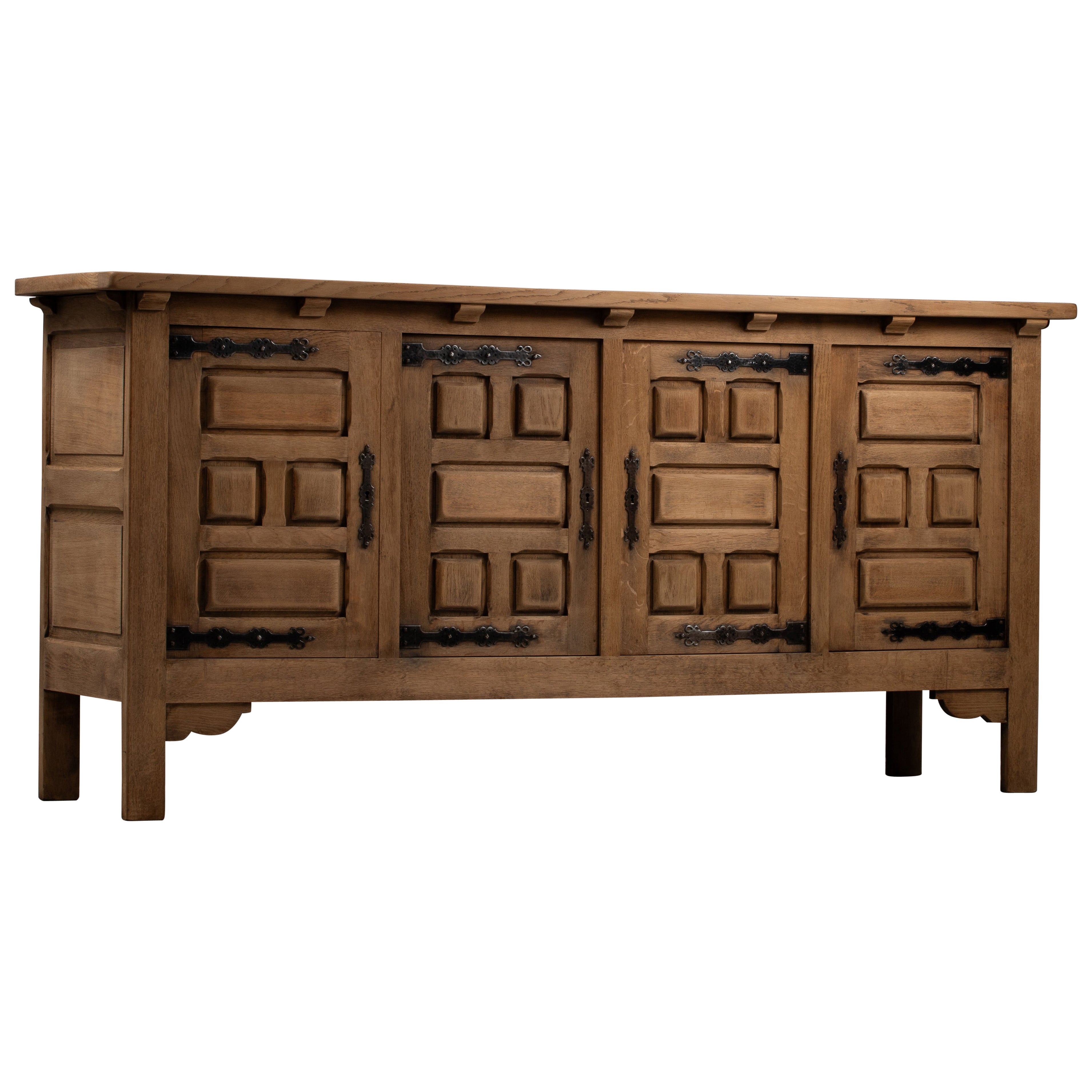 Carved Oak Sideboard, Spain, 1950s