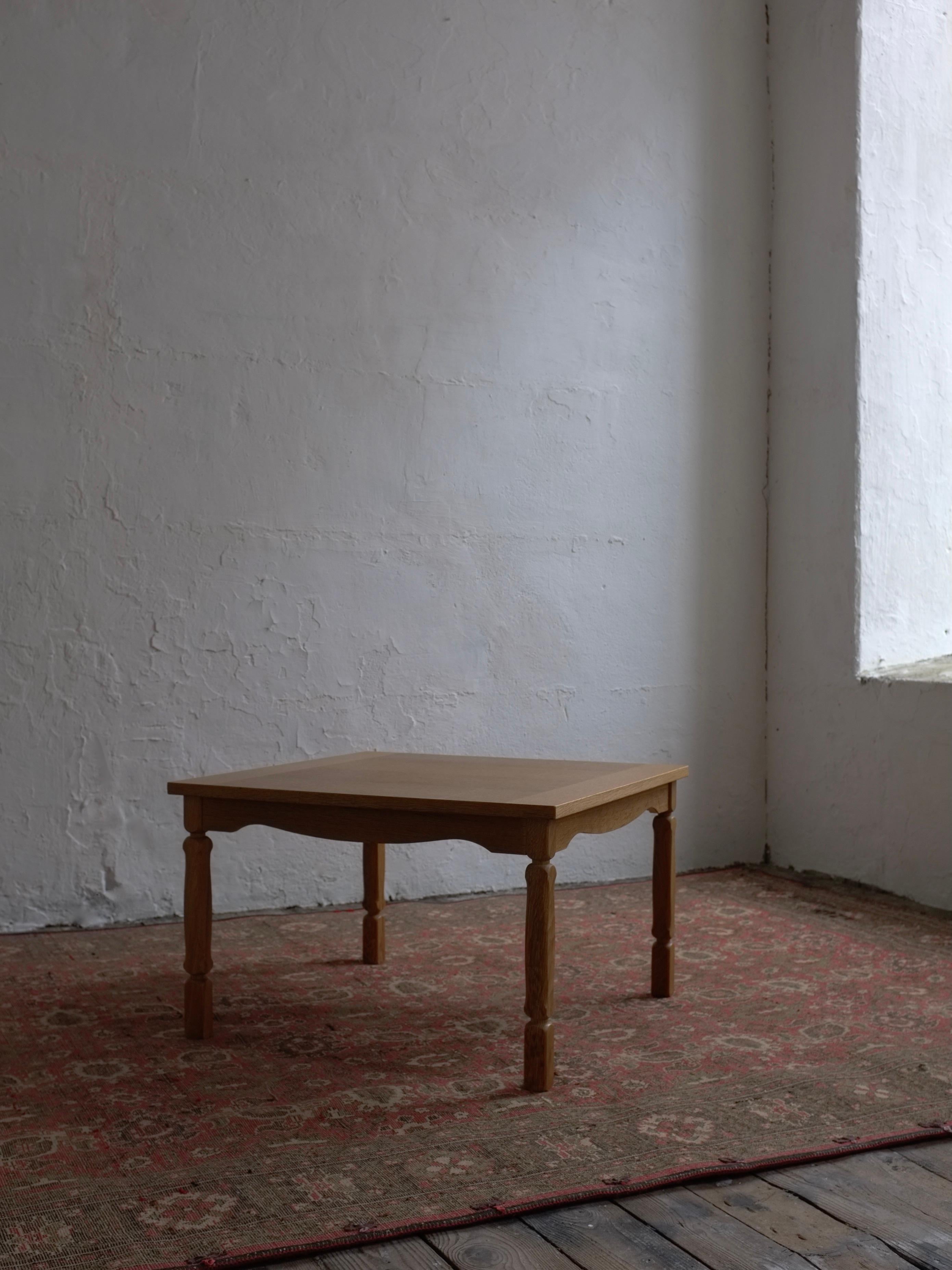 Carved Oak Square Coffee Table by Henning Kjaernulf, Denmark 1950s For Sale 1