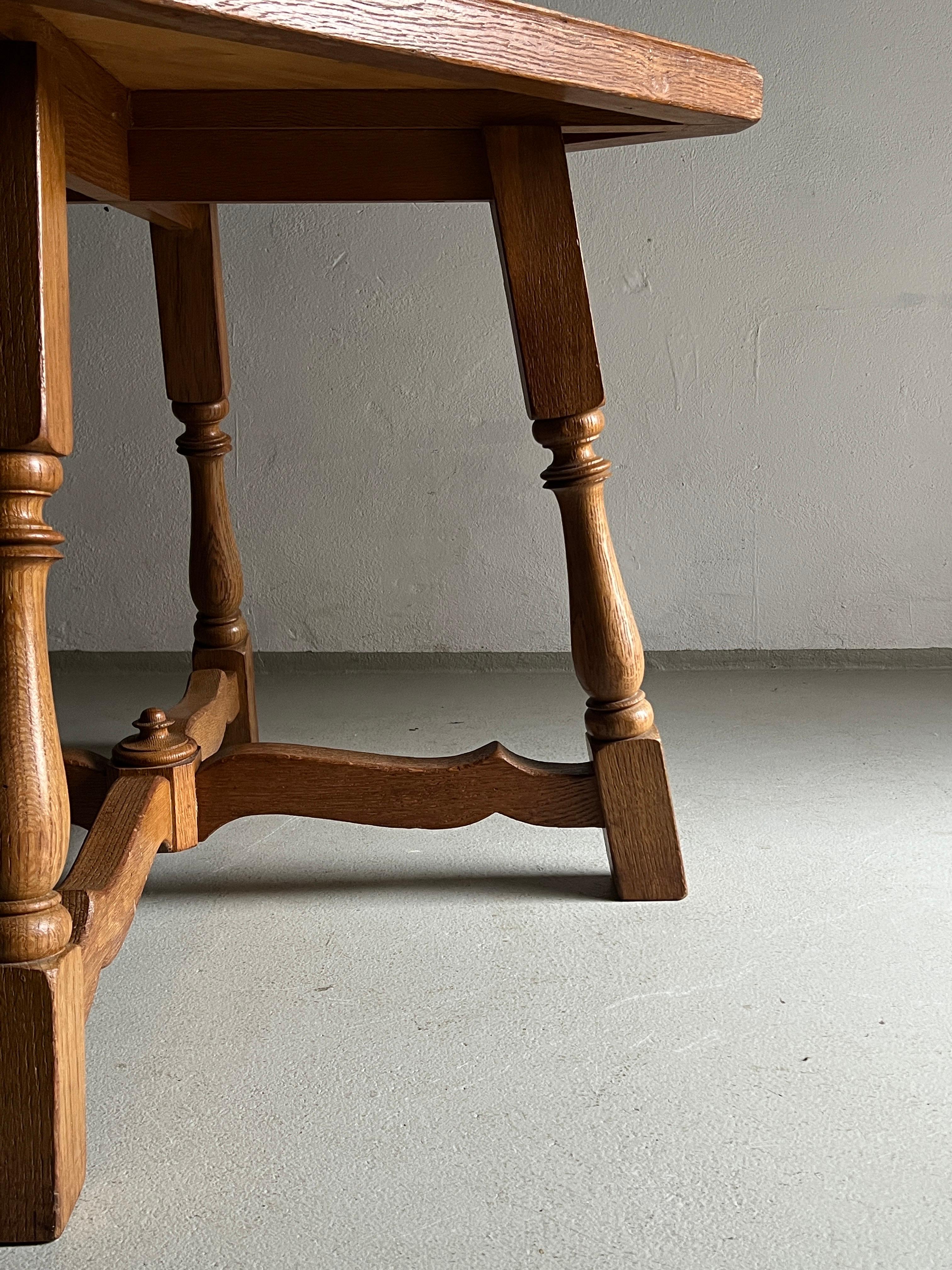 Country Carved Oak Square Side Table, The Netherlands 1970s For Sale