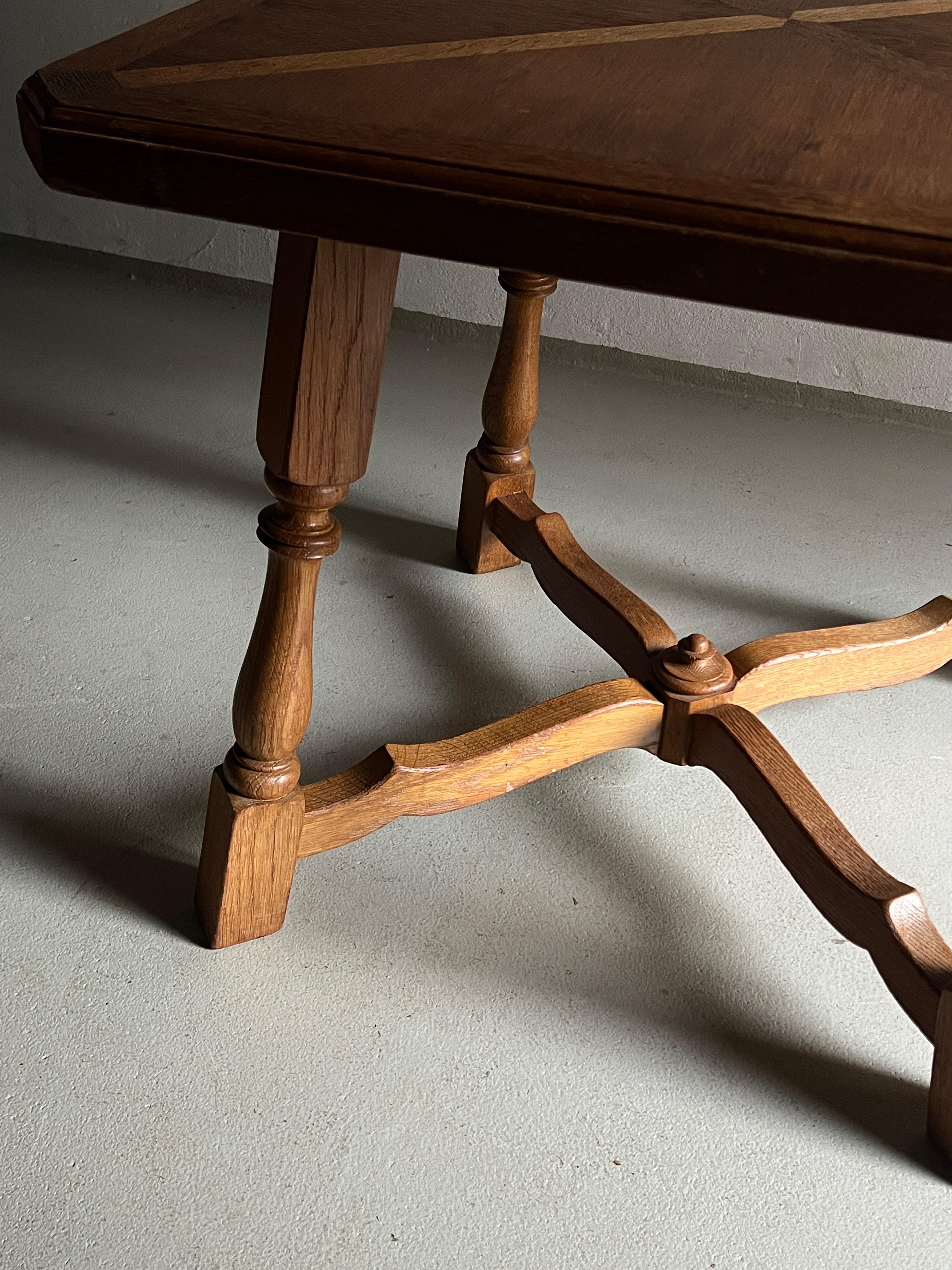 Carved Oak Square Side Table, The Netherlands 1970s In Good Condition For Sale In Rīga, LV
