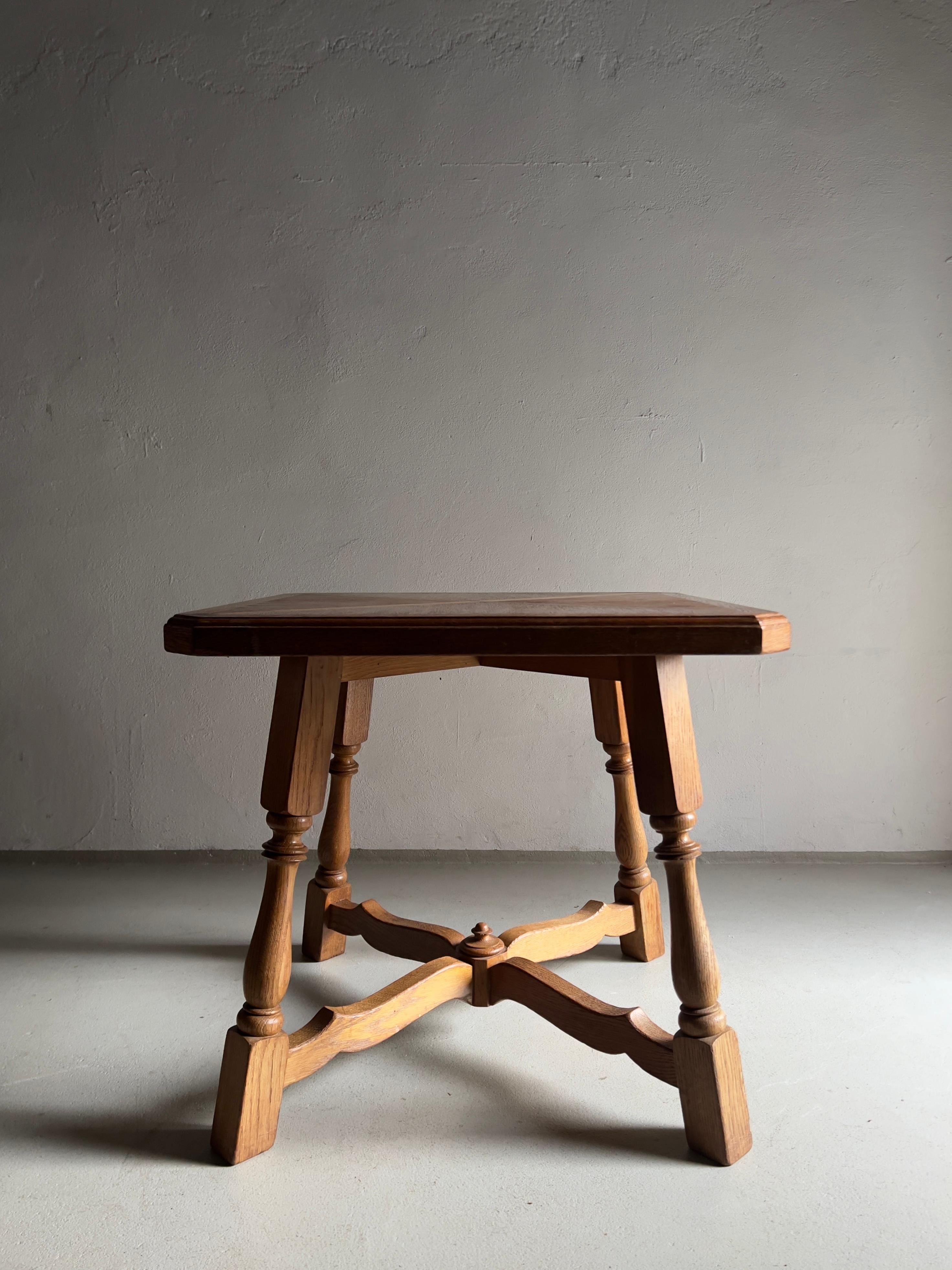 20th Century Carved Oak Square Side Table, The Netherlands 1970s For Sale
