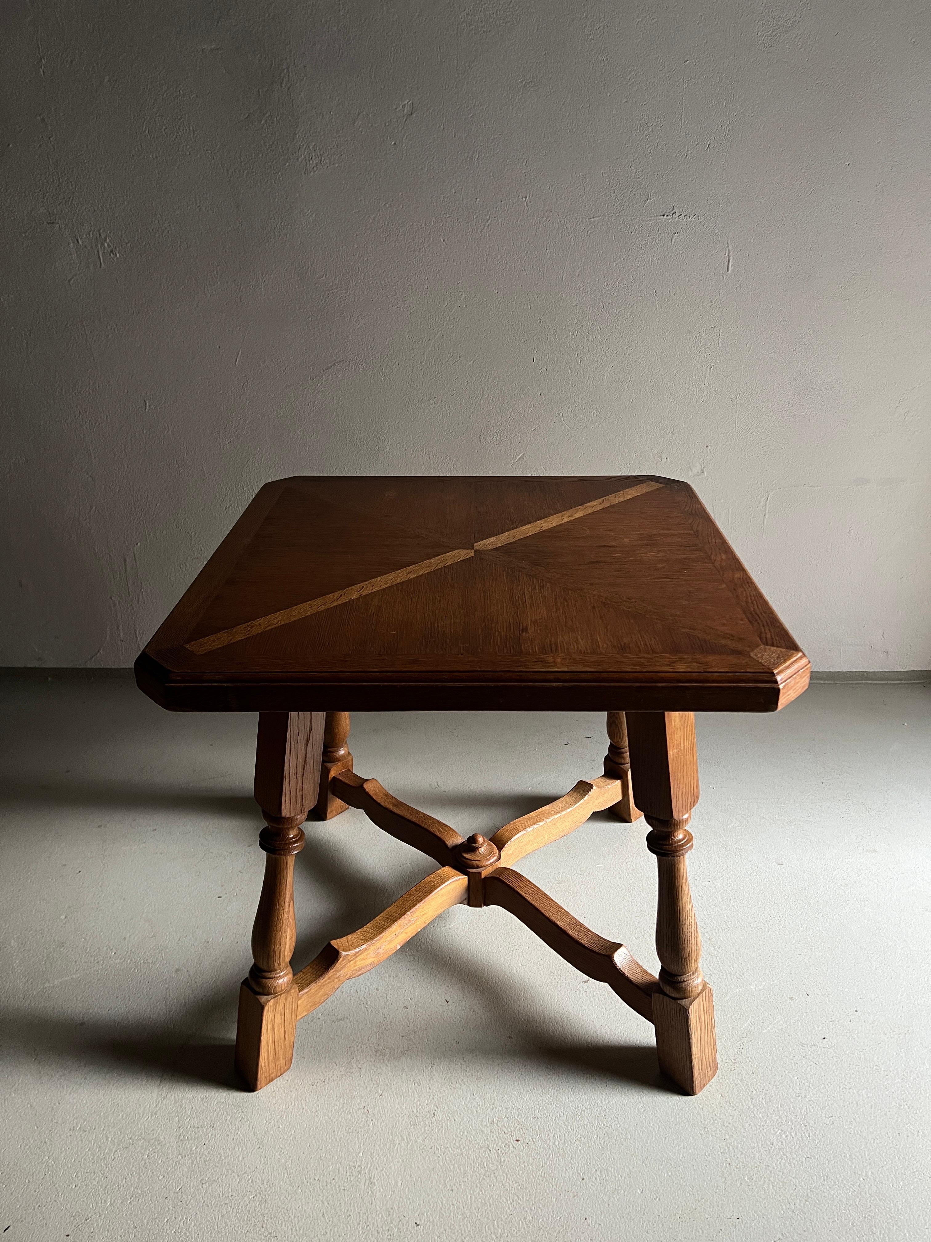 Carved Oak Square Side Table, The Netherlands 1970s For Sale 1