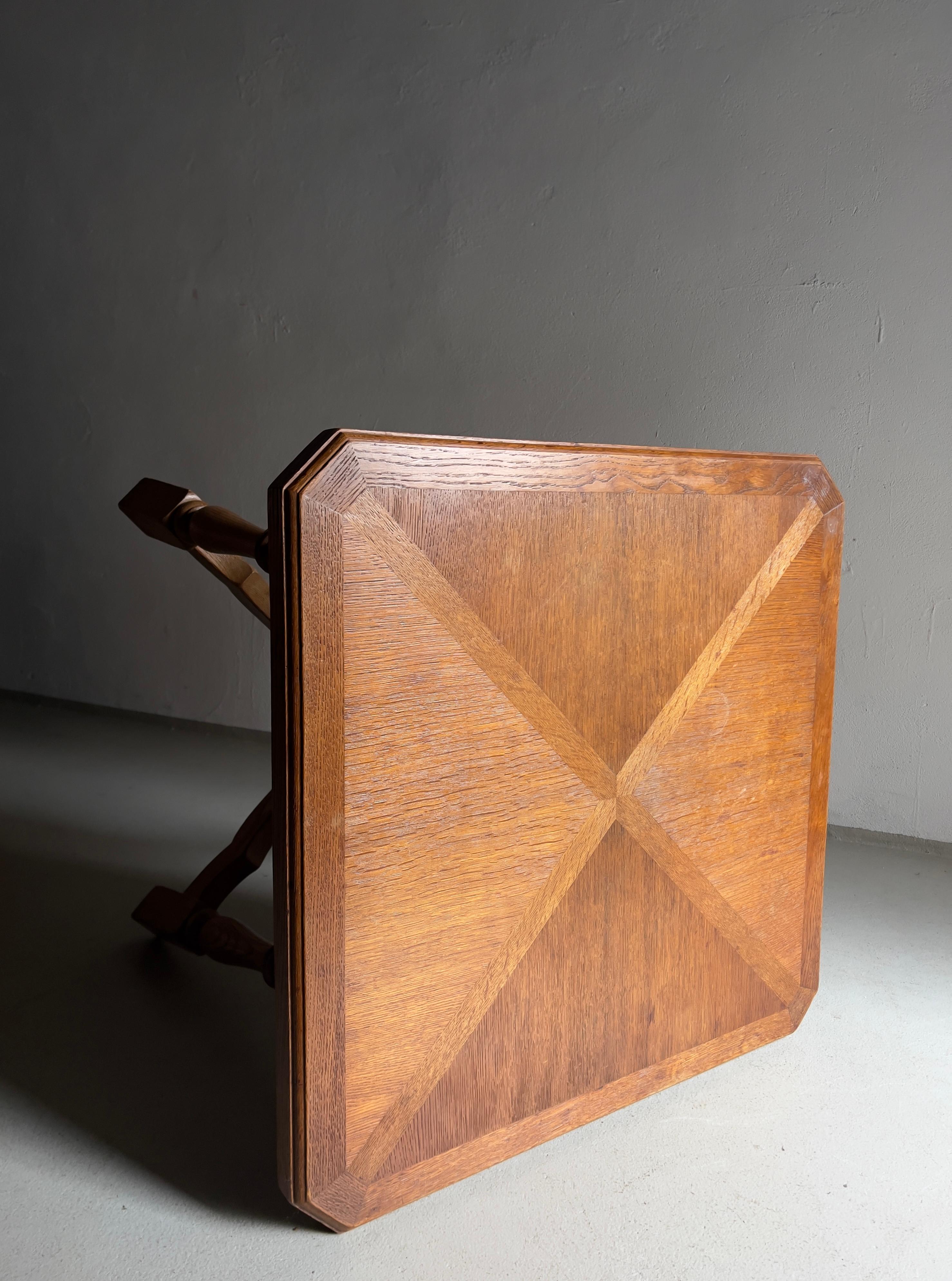 Carved Oak Square Side Table, The Netherlands 1970s For Sale 2