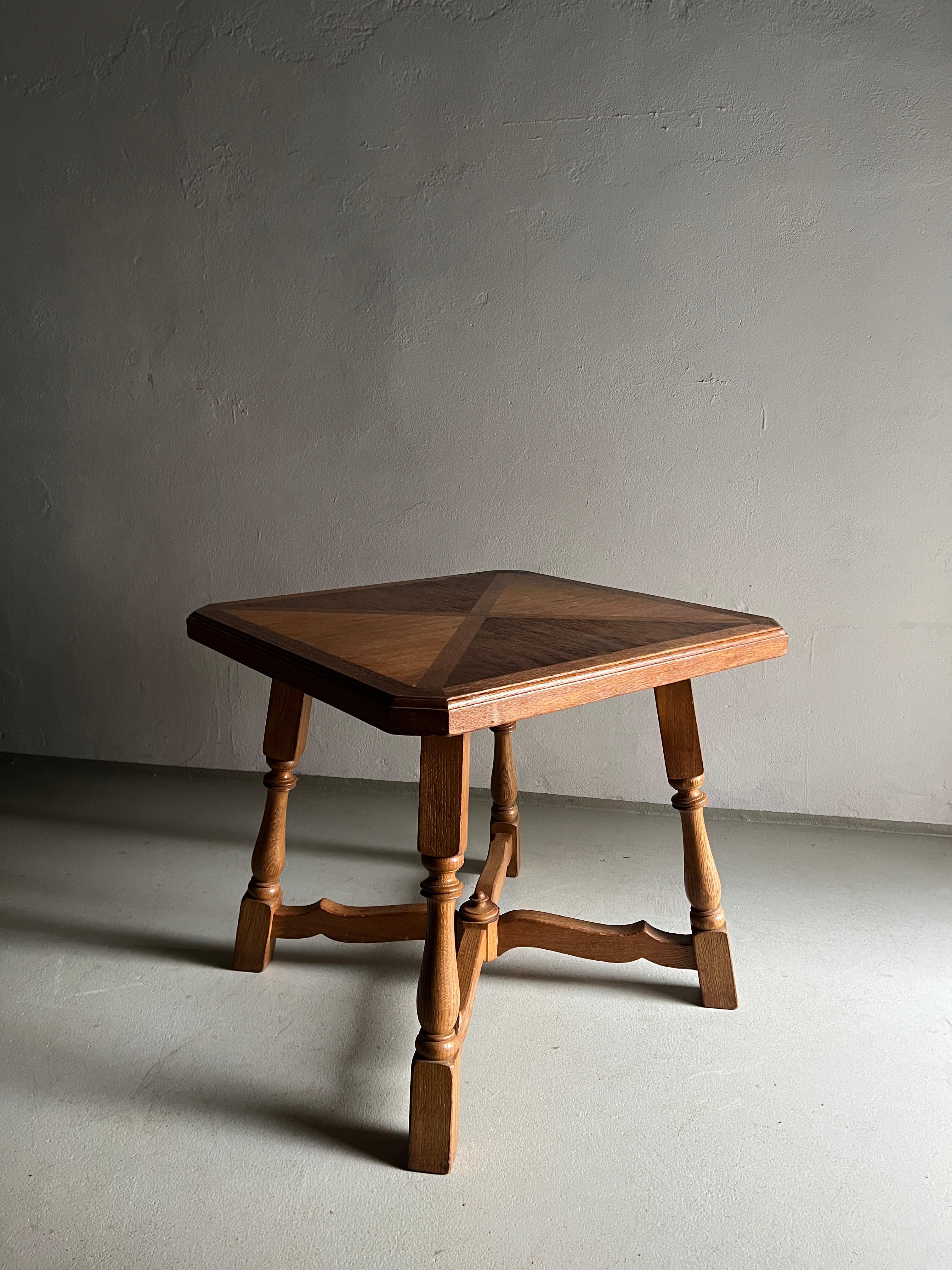 Carved Oak Square Side Table, The Netherlands 1970s For Sale 3