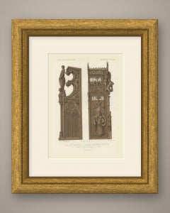 Carved Oak Stalls, Cologne and Aosta, Antique Print, 1851