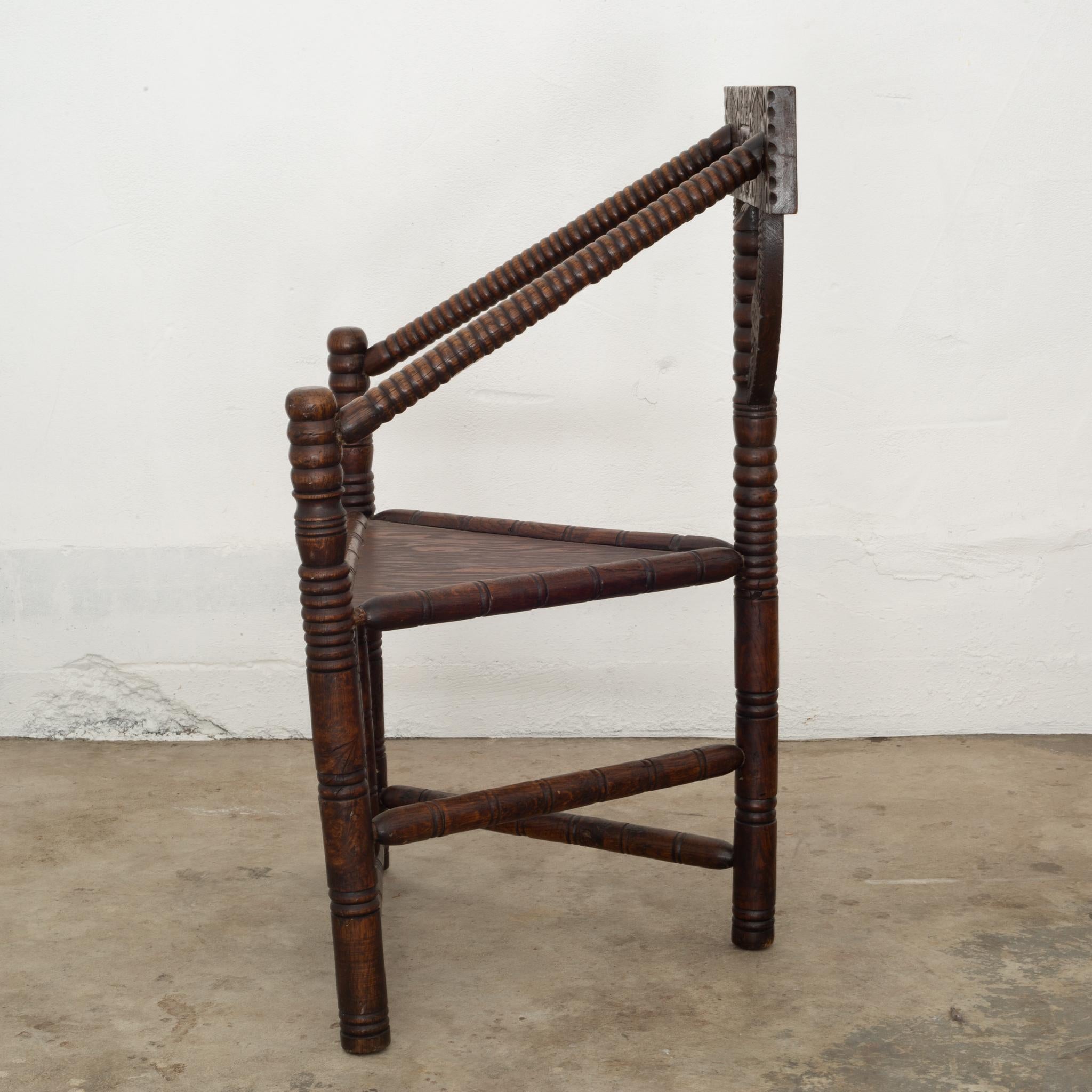 Rustic Carved Oak Swedish Monk Chair, circa 1950