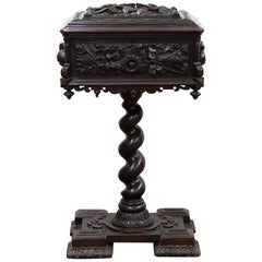 Carved Oak Tea Caddy on Pedestal Base