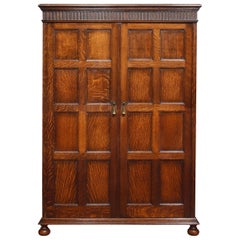 Antique Carved Oak Two-Door Compactum Wardrobe