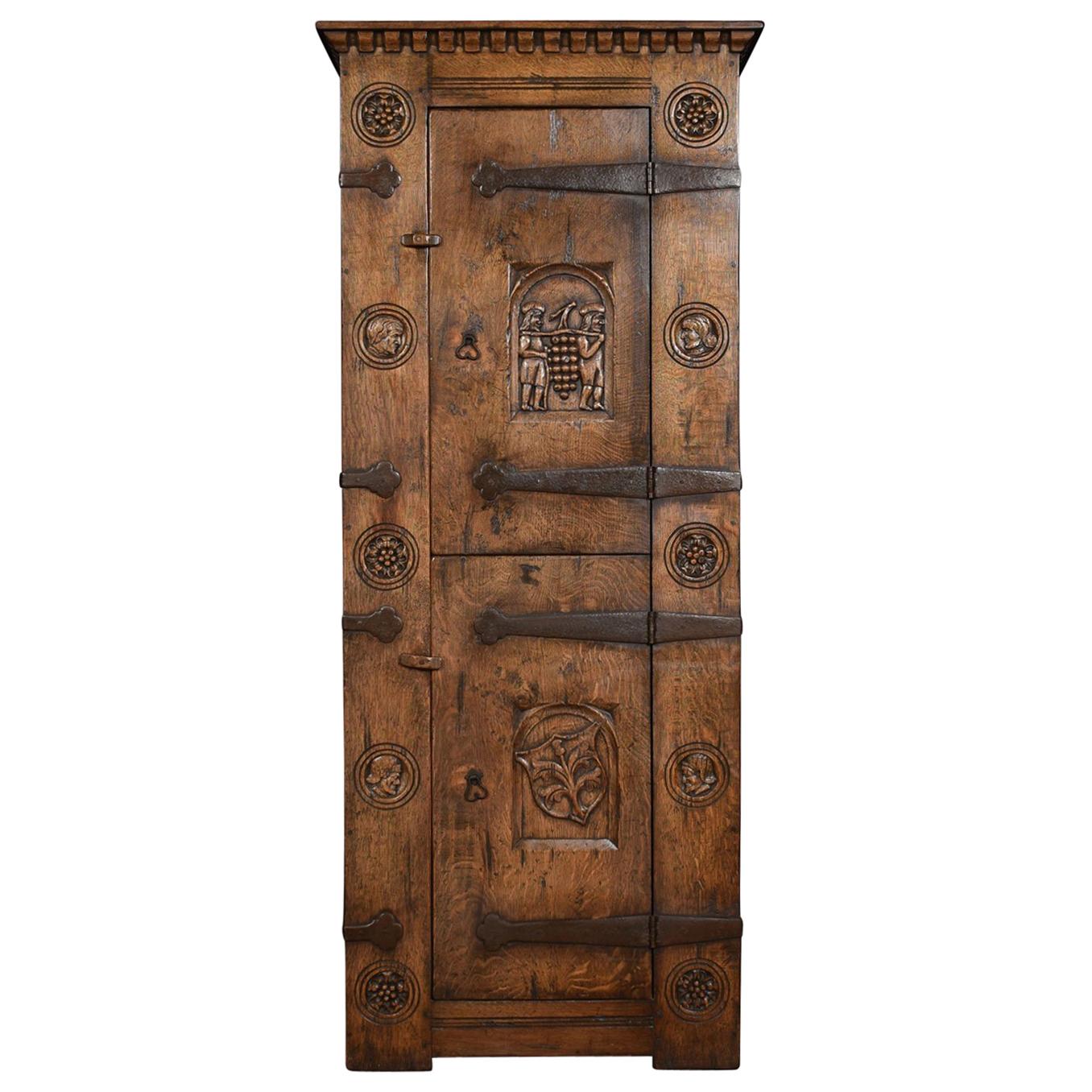 Carved Oak Two-Door Cupboard