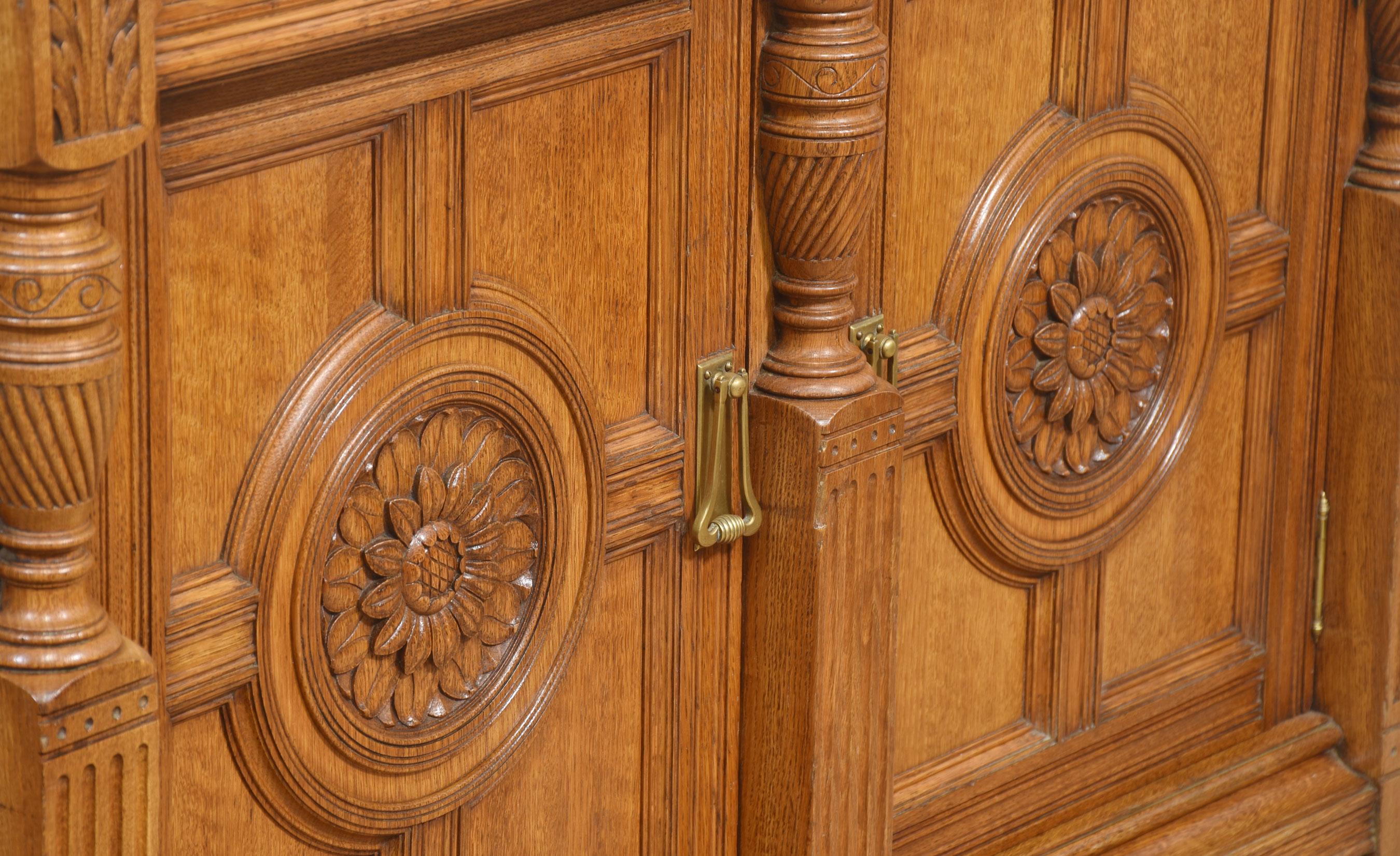 Carved oak two door sideboard by Maple and Co For Sale 4