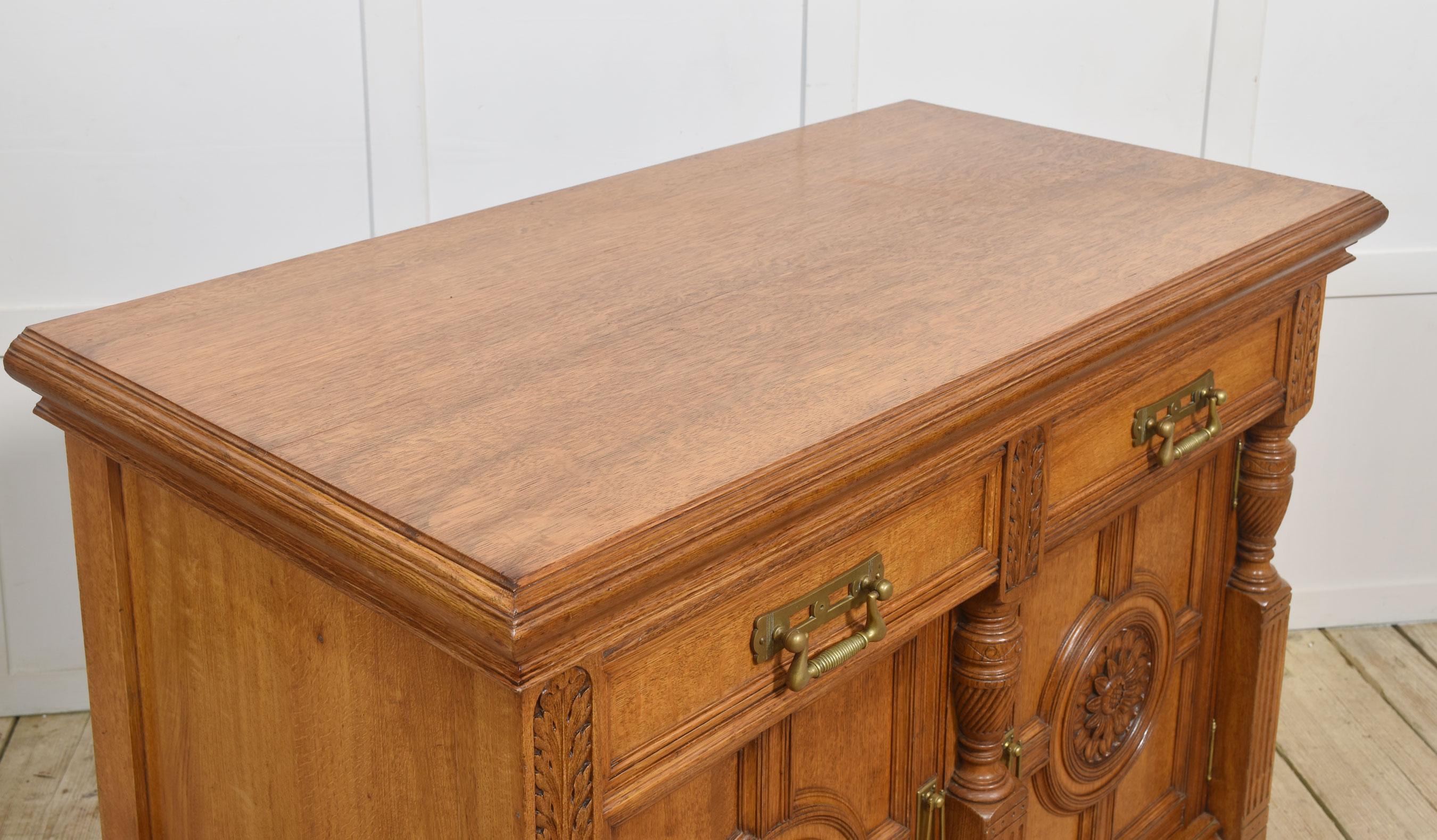 Carved oak two door sideboard by Maple and Co For Sale 6